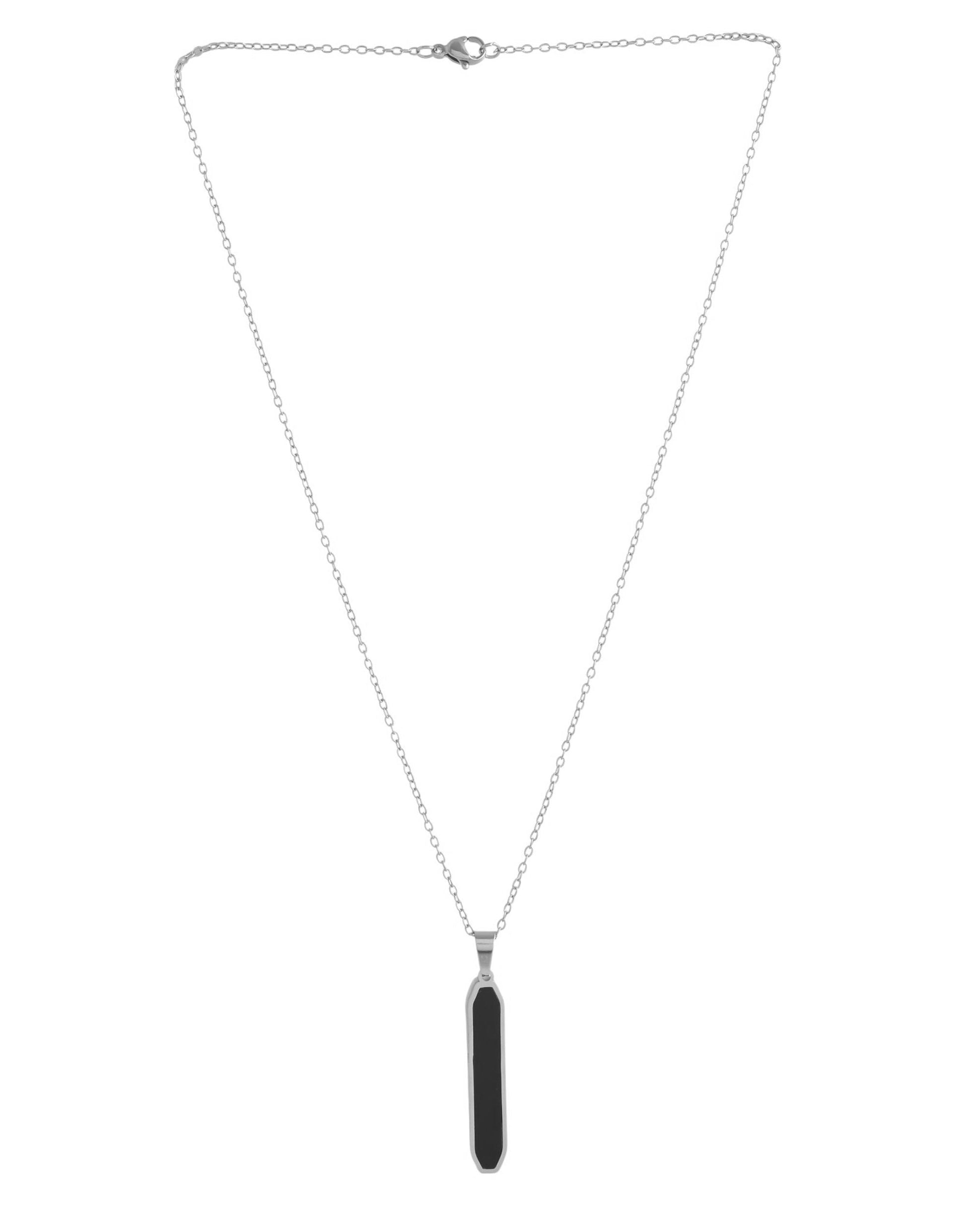 VOJ Men's Stainless Steel Silver Plated Chain With Geometrical Shaped Pendant - Swadesiicart