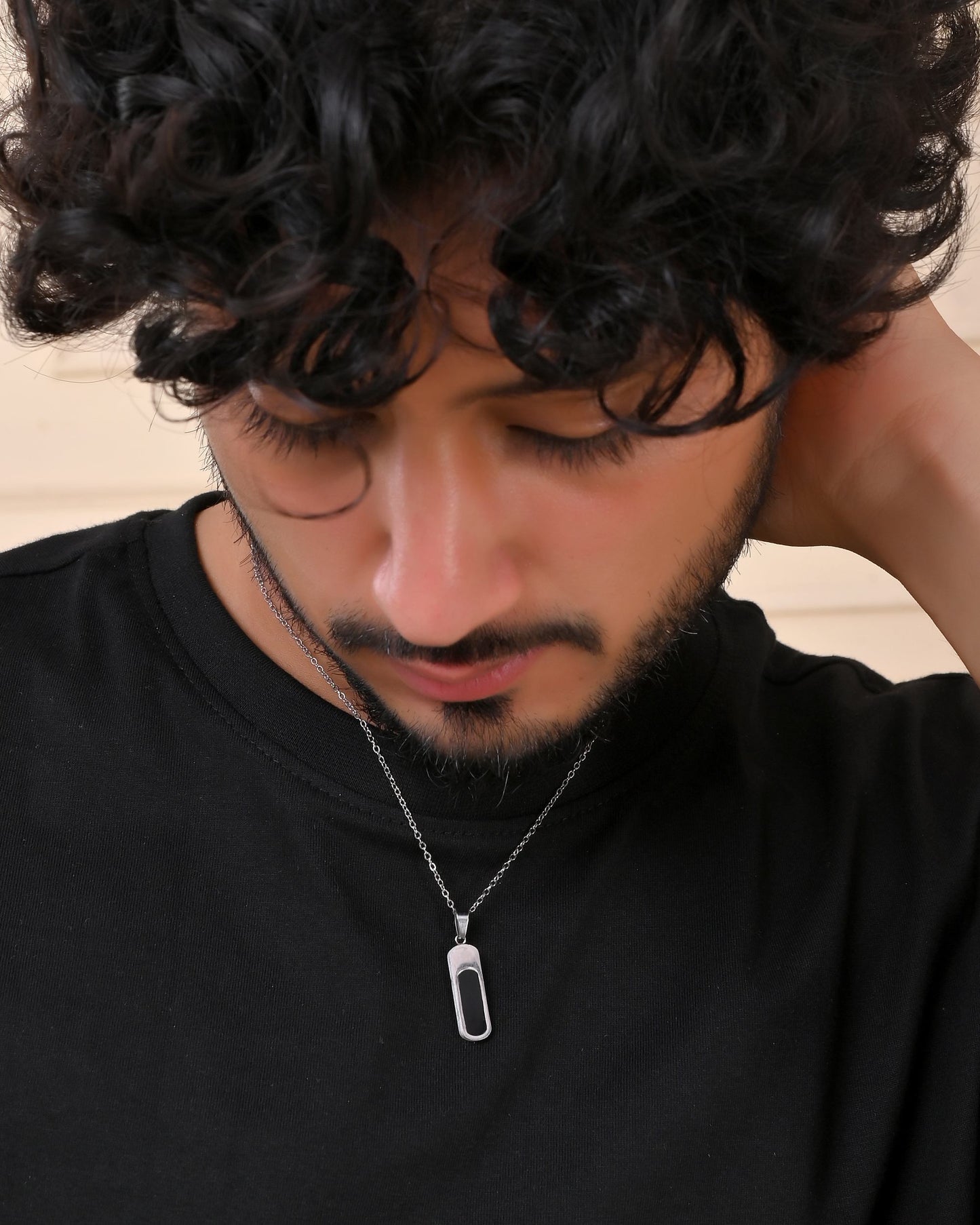 VOJ Men Silver-Plated Minimal Chain With Slab Pendant - Swadesiicart