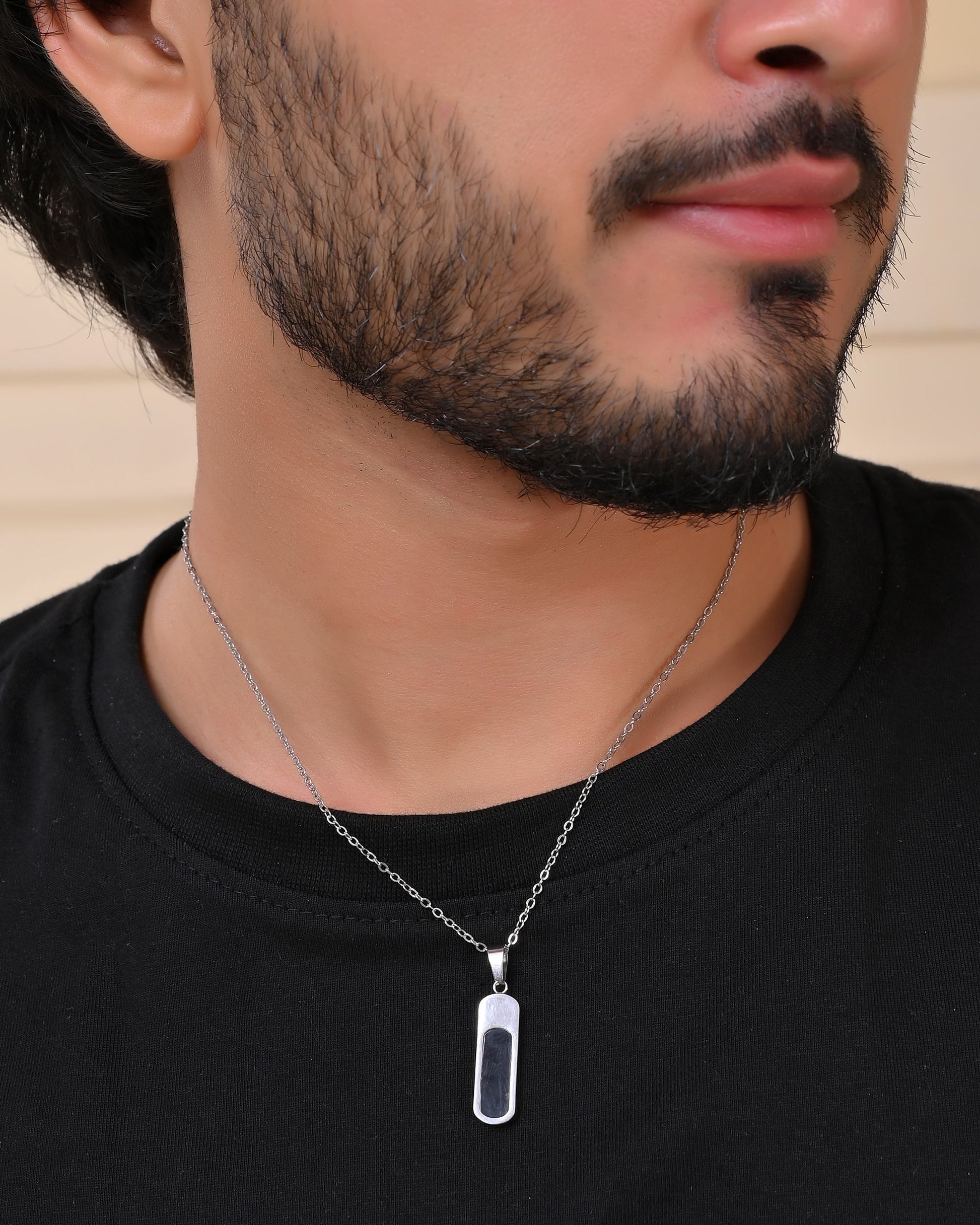 VOJ Men Silver-Plated Minimal Chain With Slab Pendant - Swadesiicart