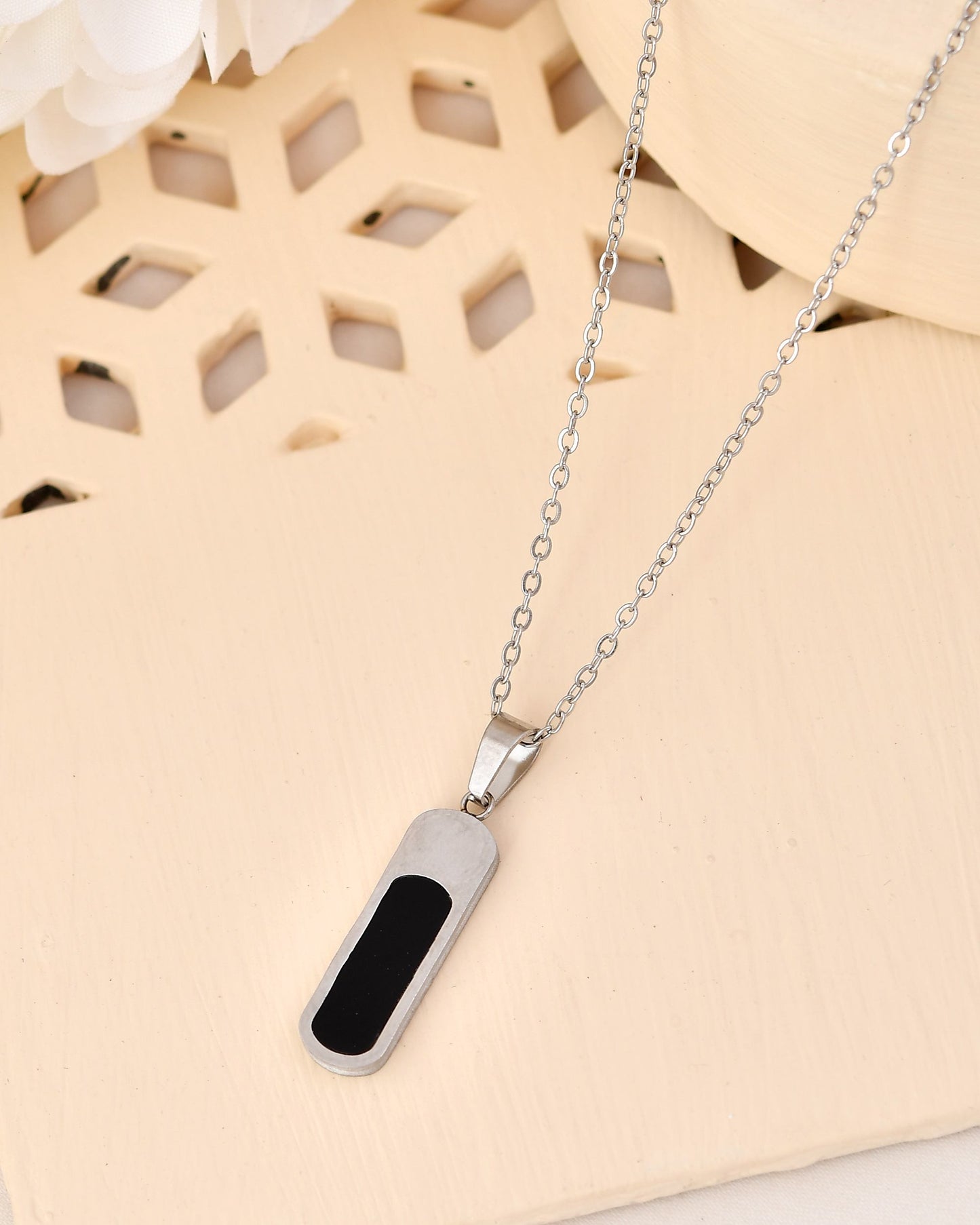 VOJ Men Silver-Plated Minimal Chain With Slab Pendant - Swadesiicart