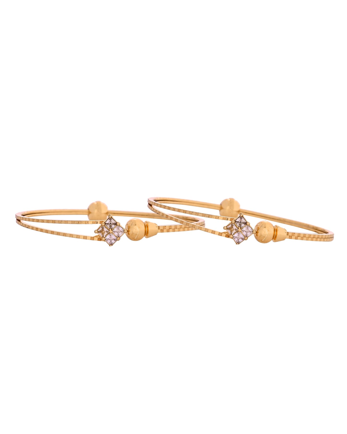 VOJ Set Of 2 Gold Polished Stone Studded Squares Shaped Bangles - Swadesiicart