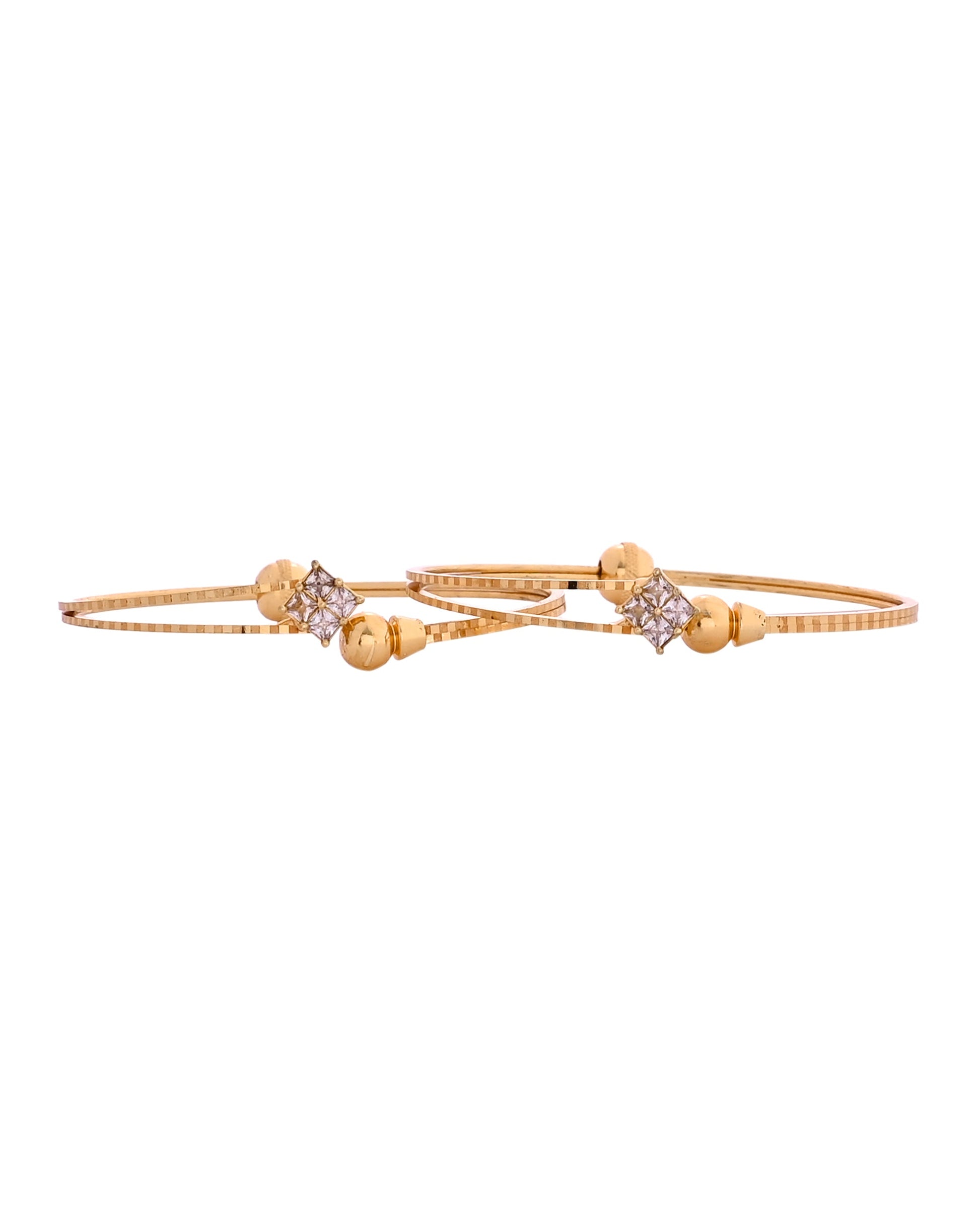 VOJ Set Of 2 Gold Polished Stone Studded Squares Shaped Bangles - Swadesiicart