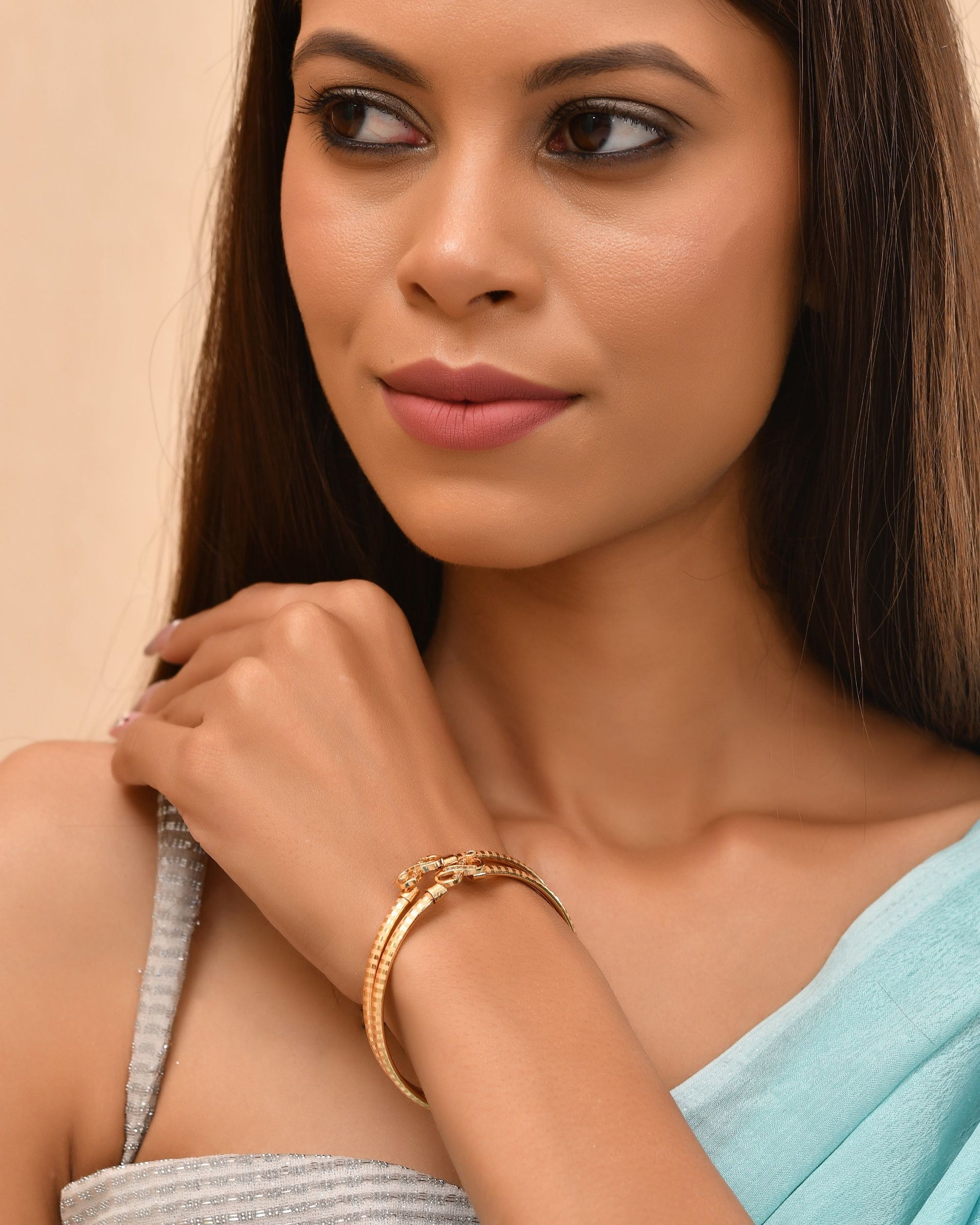 VOJ Set Of 2 Gold Polished AD Studded Infinite Shaped Bangles - Swadesiicart