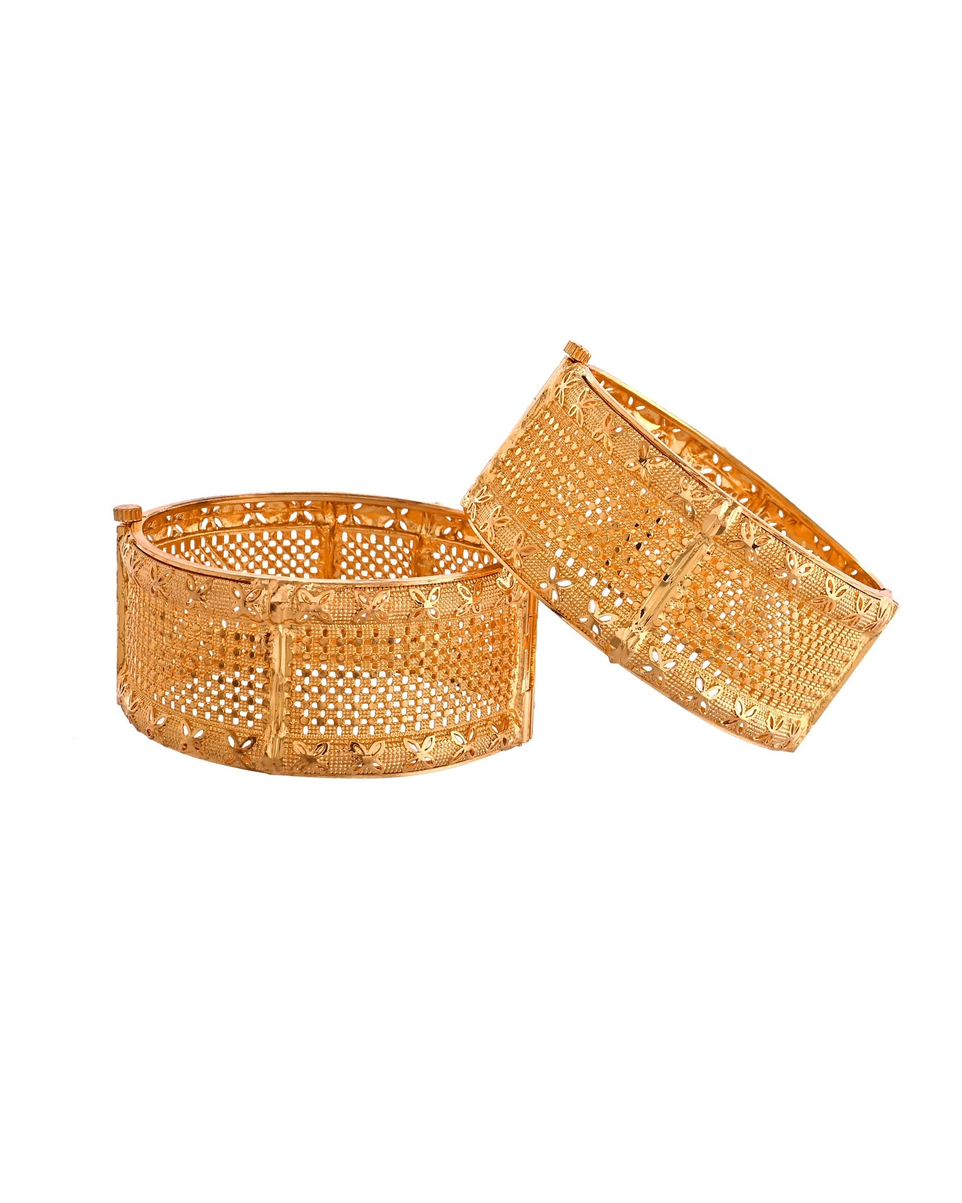 VOJ Set Of 2 Gold Polished Hand Crafted Bangles - Swadesiicart