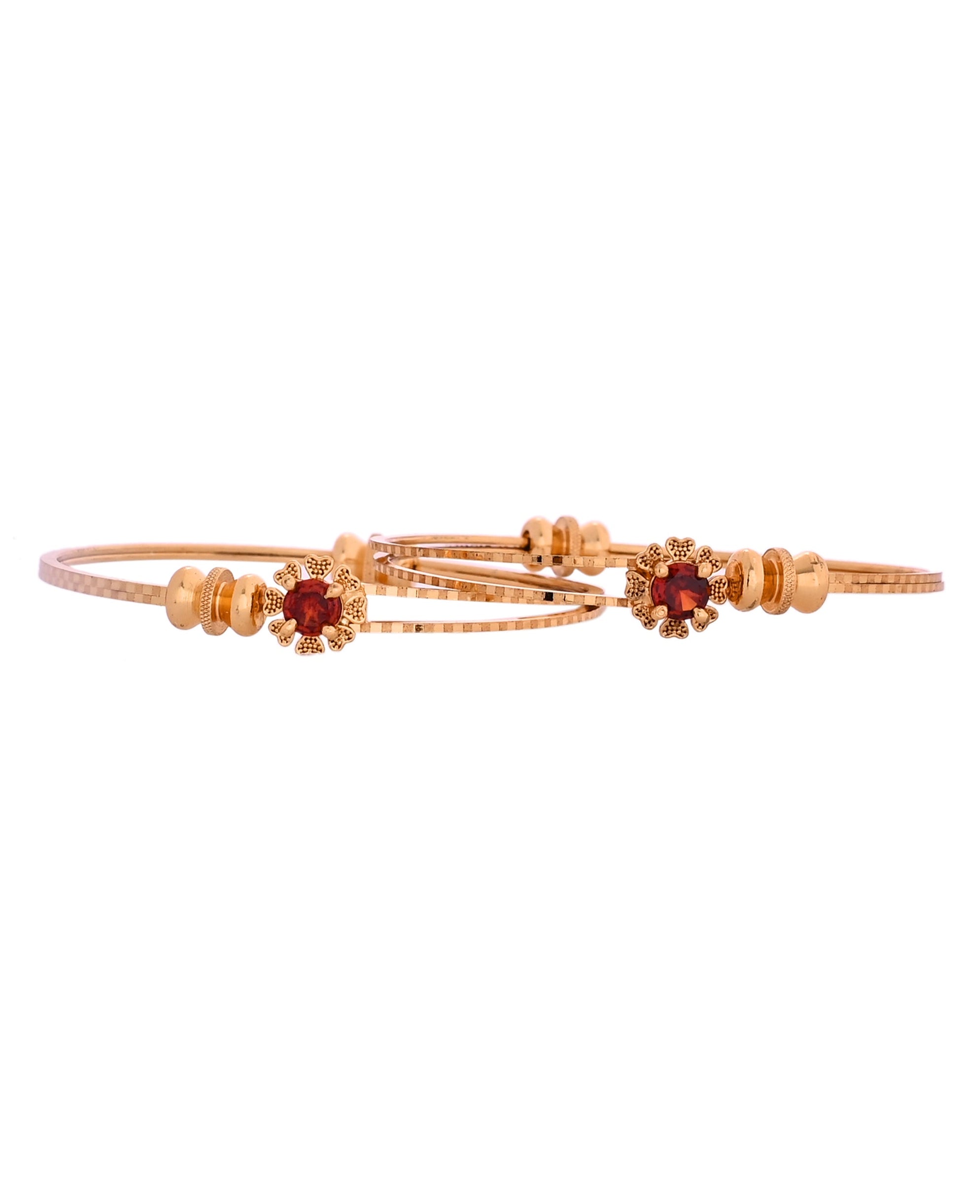 VOJ Set Of 2 Gold Polished Red Stone-Studded Bangles - Swadesiicart