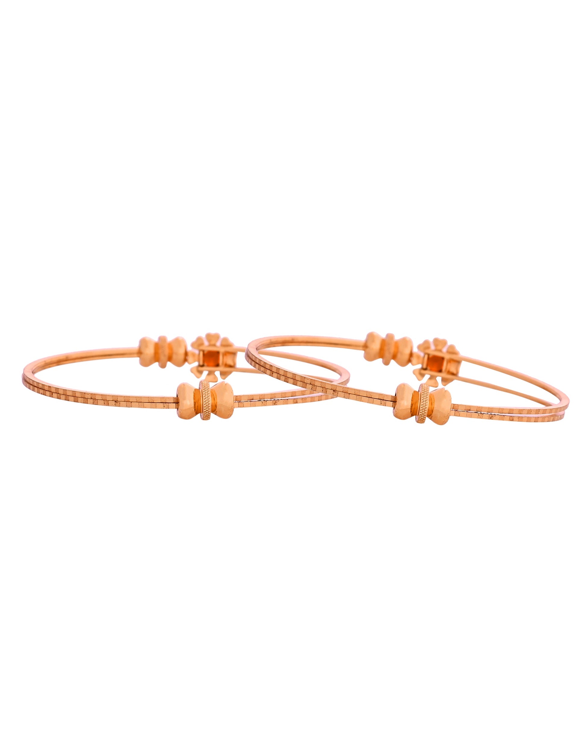 VOJ Set Of 2 Gold Polished Red Stone-Studded Bangles - Swadesiicart