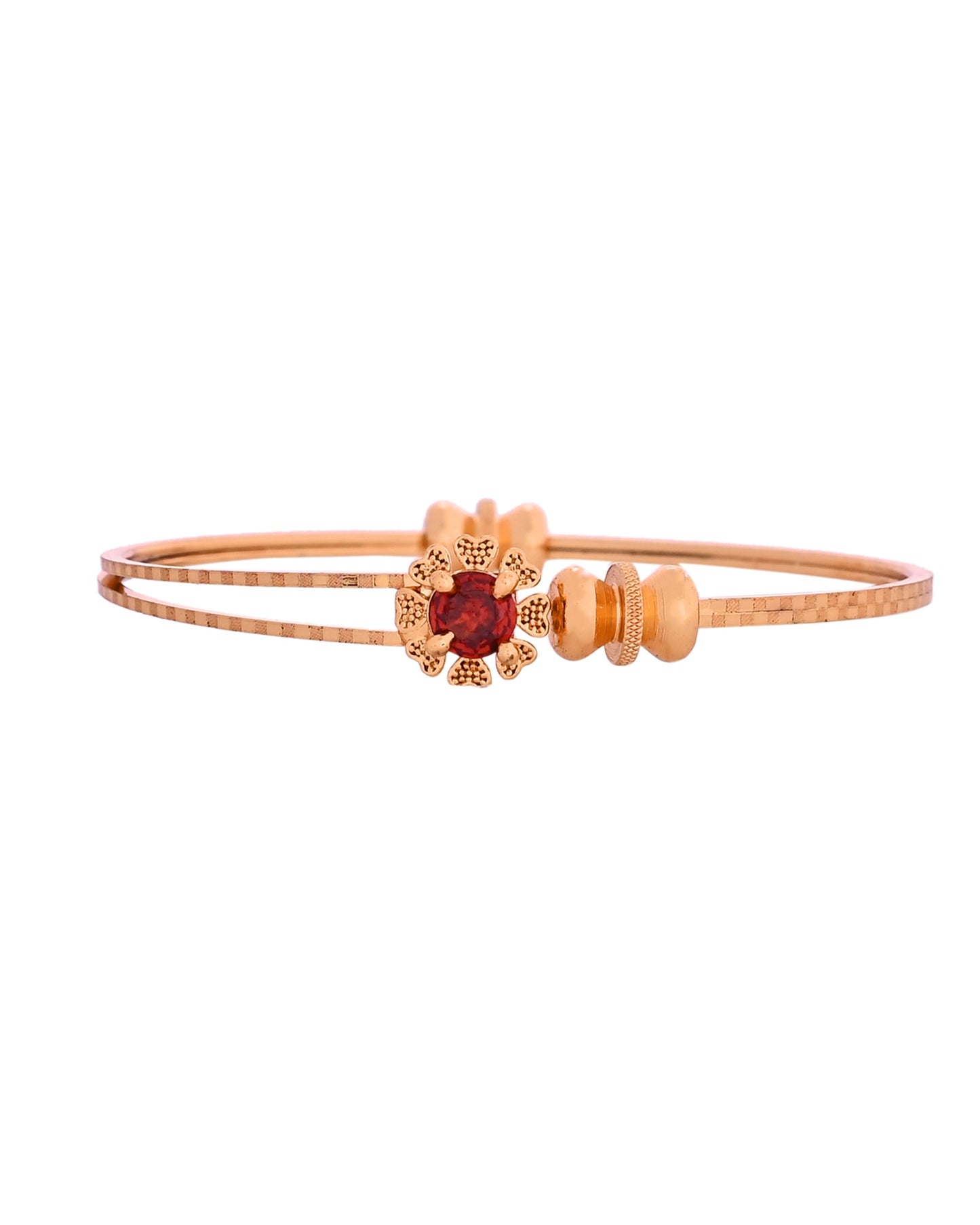 VOJ Set Of 2 Gold Polished Red Stone-Studded Bangles - Swadesiicart