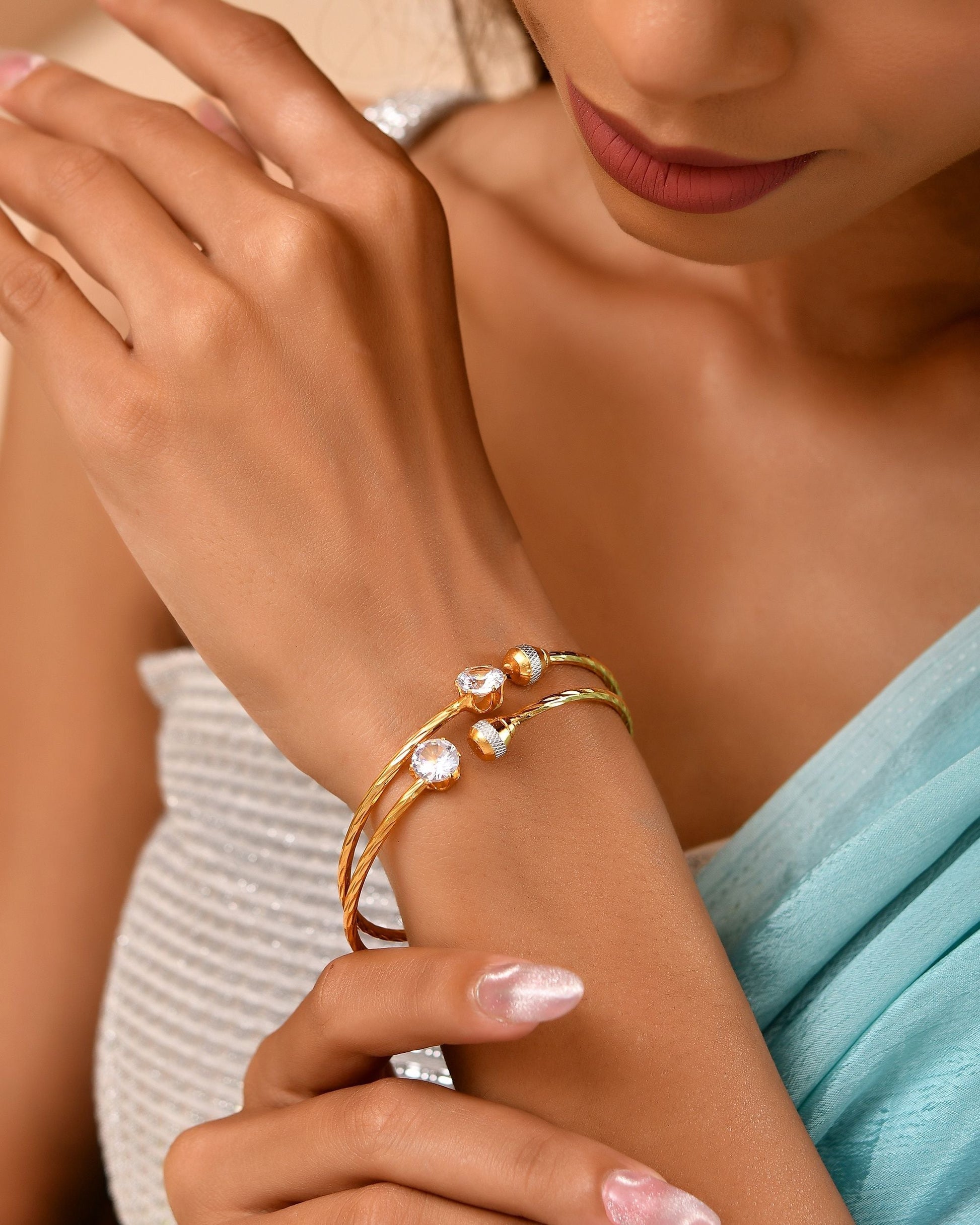 VOJ Set Of 2 Gold Polished Stone-Studded Bangles - Swadesiicart