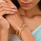 VOJ Set Of 2 Gold Polished Pink Stone Studded Floral Shaped Bangles - Swadesiicart
