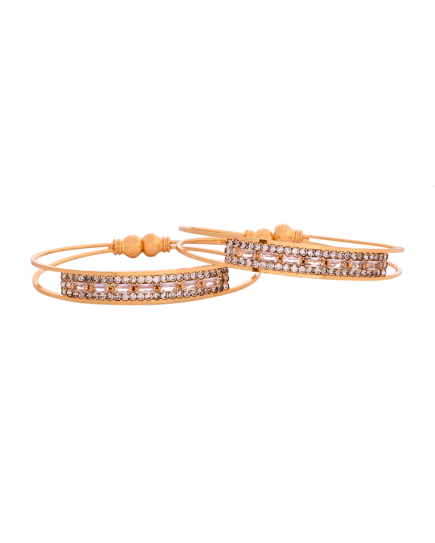 VOJ Set Of 2 Gold Polished Stone Studded Bangles - Swadesiicart
