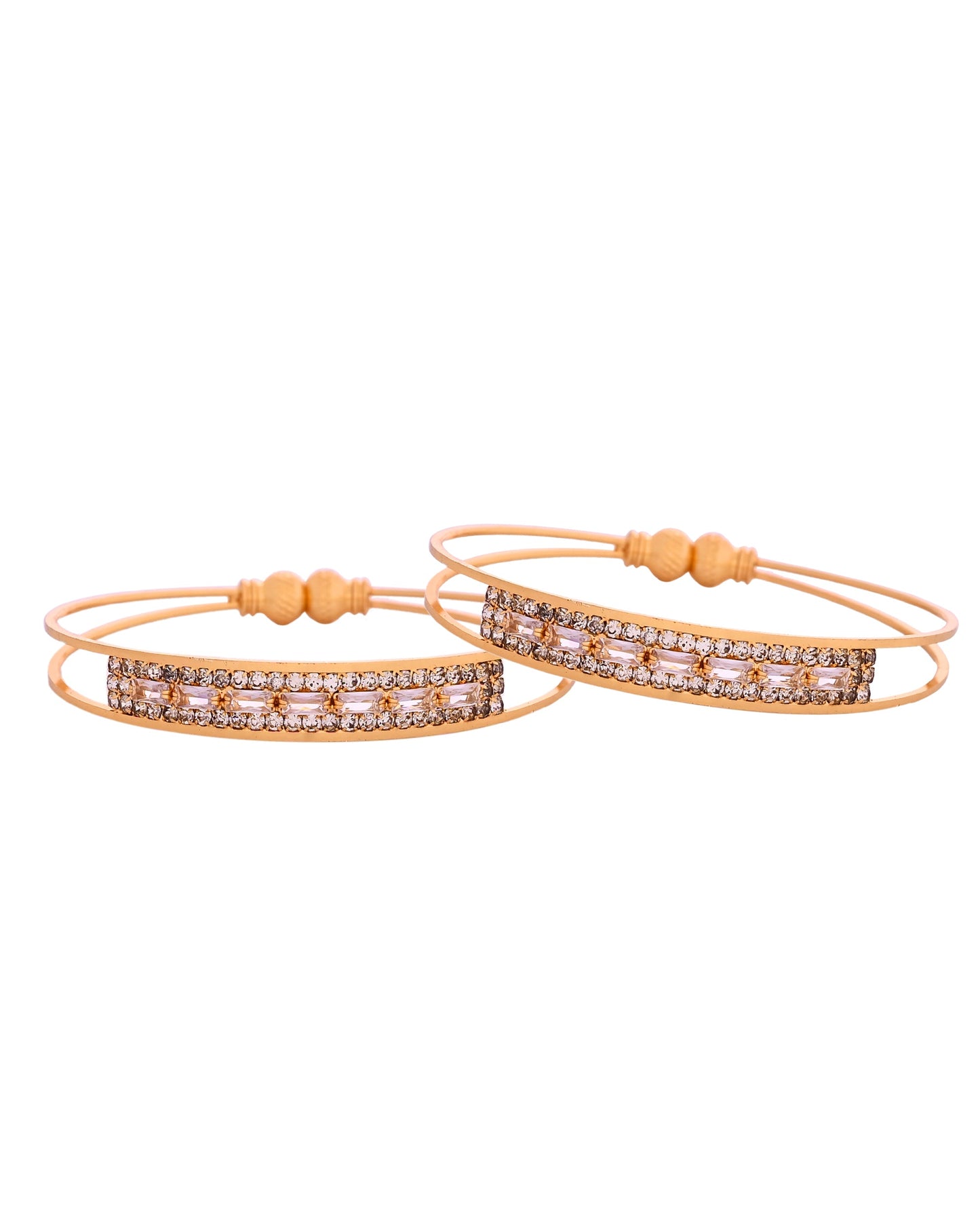 VOJ Set Of 2 Gold Polished Stone Studded Bangles - Swadesiicart