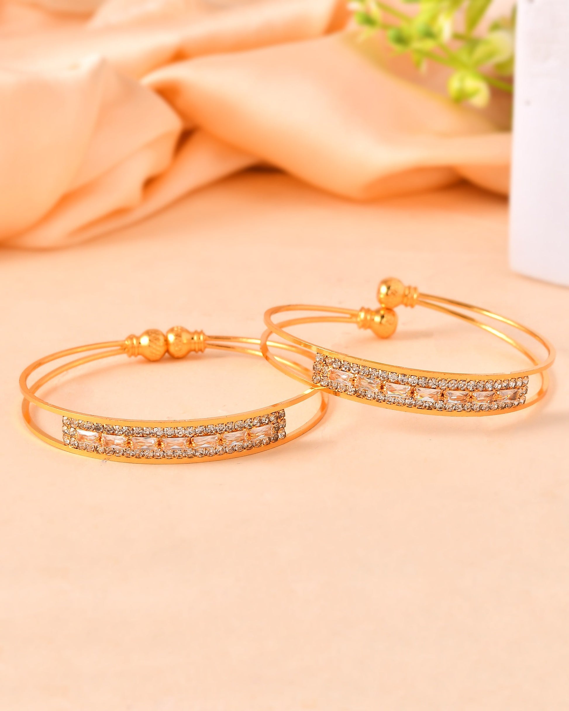 VOJ Set Of 2 Gold Polished Stone Studded Bangles - Swadesiicart