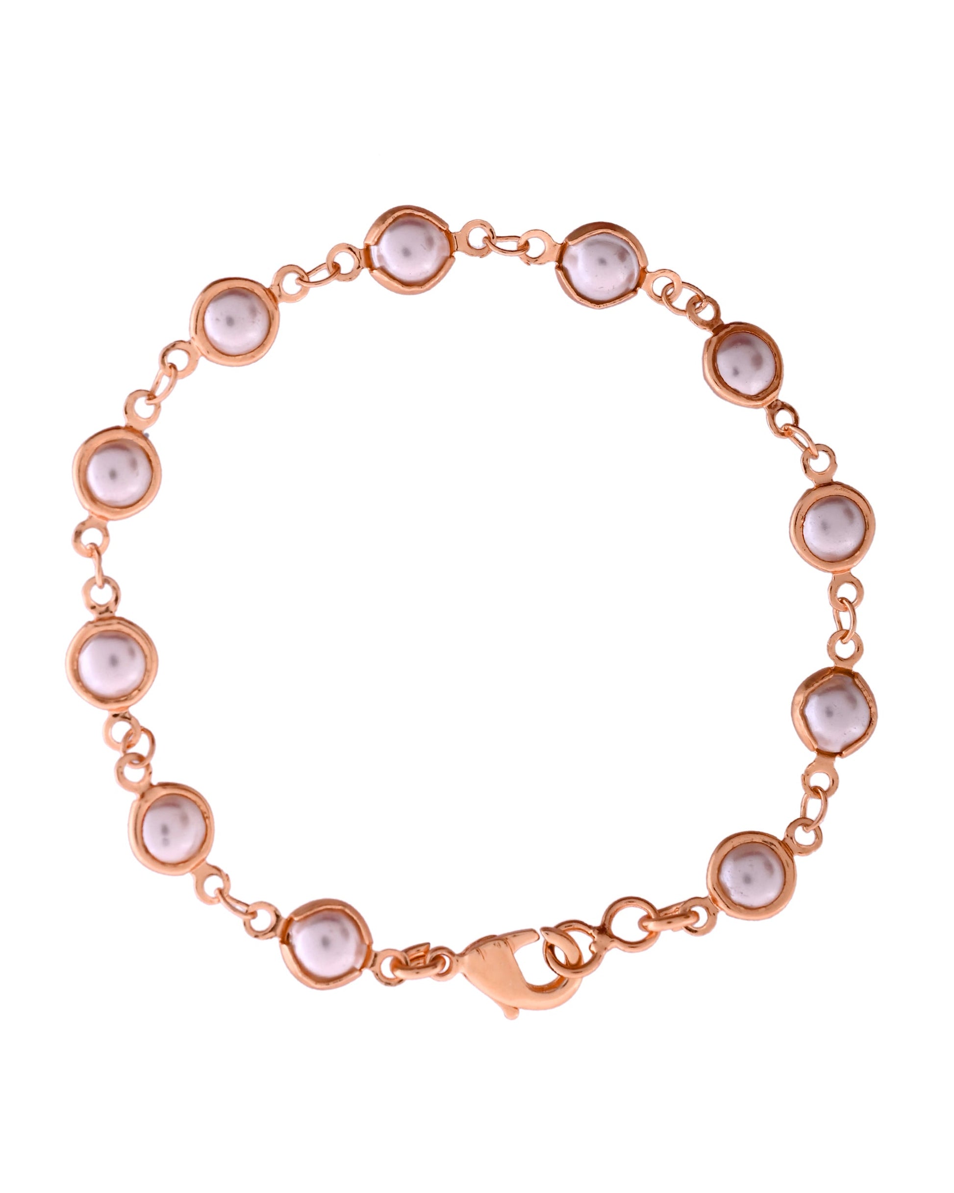 VOJ Rose Gold Polished Pearl Studded Bracelet - Swadesiicart