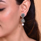 VOJ White Bead Studded Circular Oxidised Silver Plated Contemporary Jhumka - VOJ (Valley Of Jewellery)