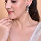 VOJ White Bead Studded Circular Oxidised Silver Plated Contemporary Jhumka - Swadesiicart