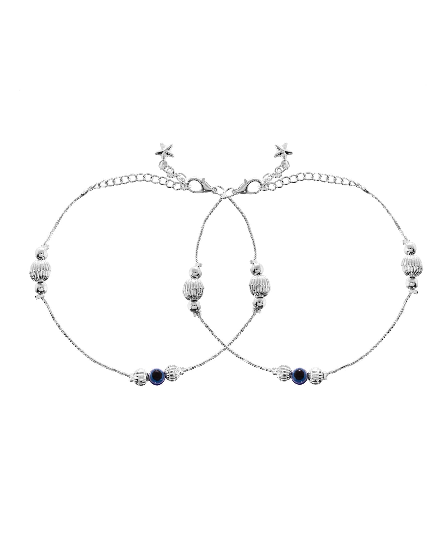 VOJ Set of 2 Silver Plated Handcrafted Evil Eye Anklet - Swadesiicart