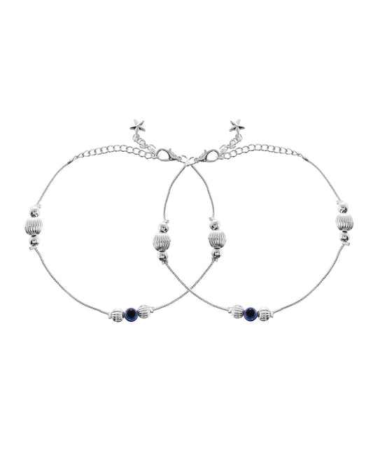 VOJ Set of 2 Silver Plated Handcrafted Evil Eye Anklet - Swadesiicart