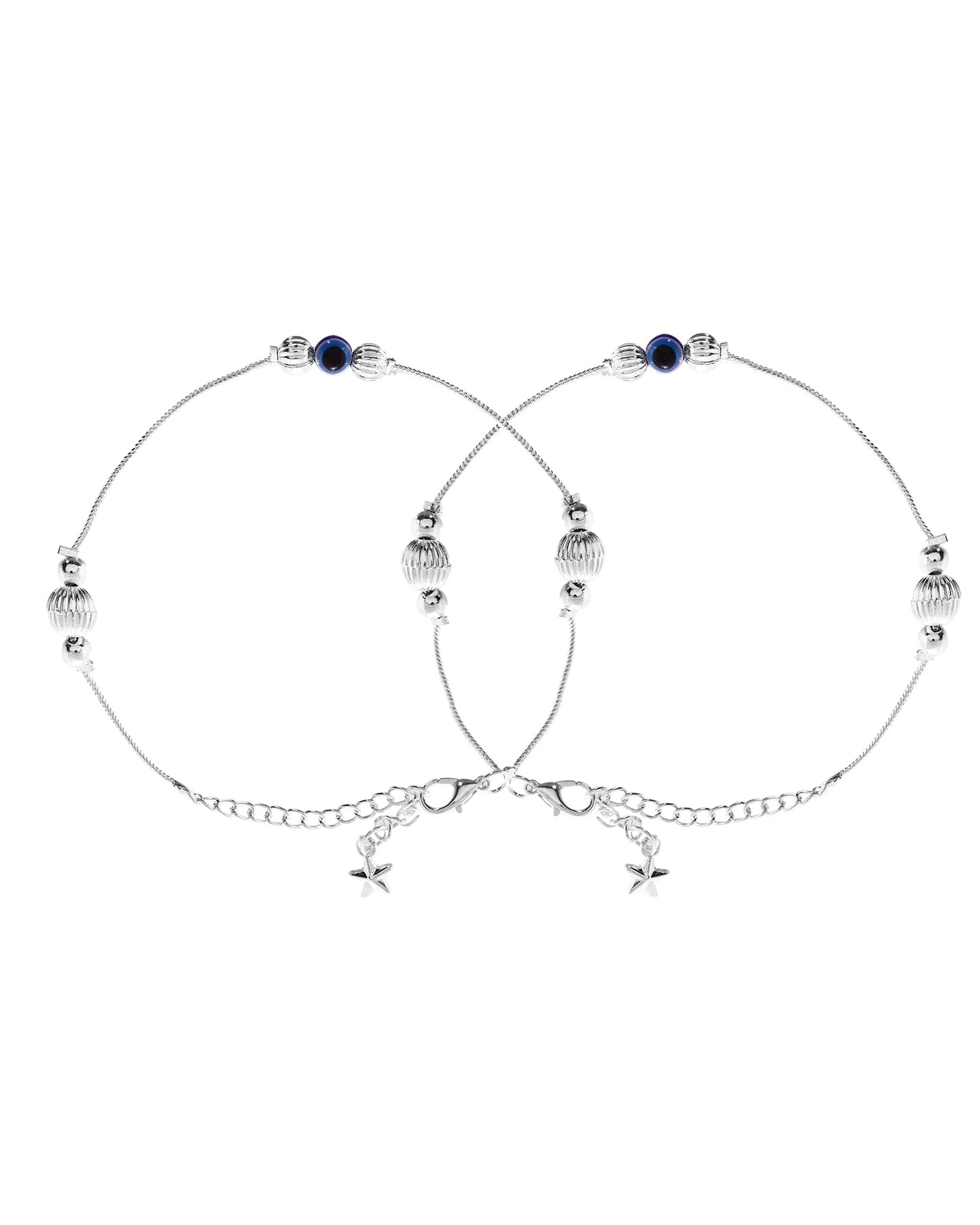 VOJ Set of 2 Silver Plated Handcrafted Evil Eye Anklet - Swadesiicart