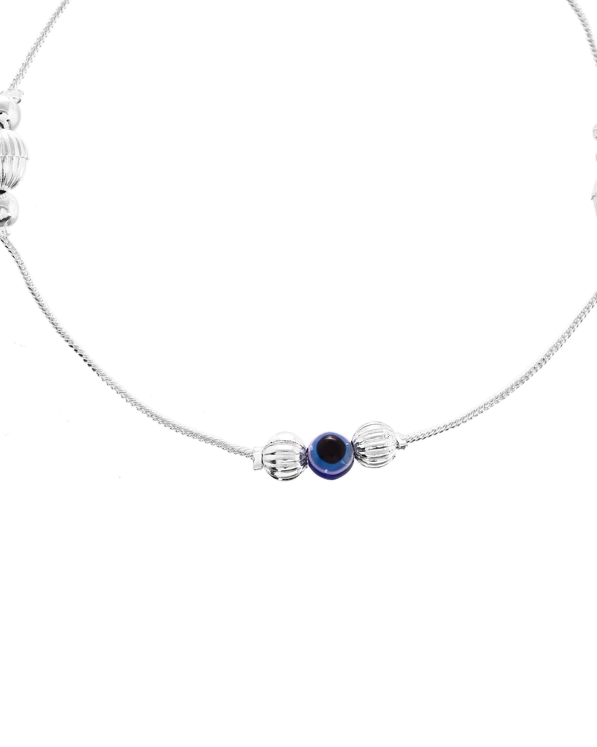 VOJ Set of 2 Silver Plated Handcrafted Evil Eye Anklet - Swadesiicart