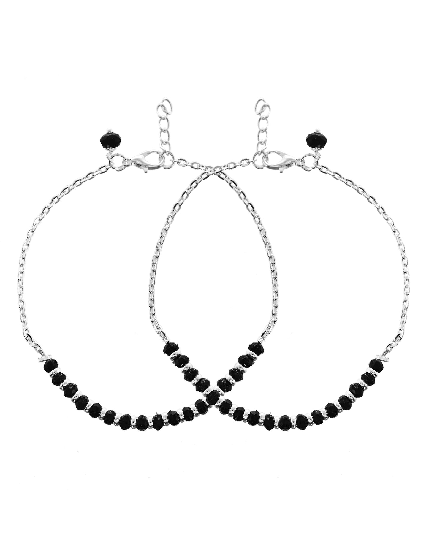 VOJ Set Of 2 Silver-Plated Artificial Beads Stainless Steel Anklet - Swadesiicart