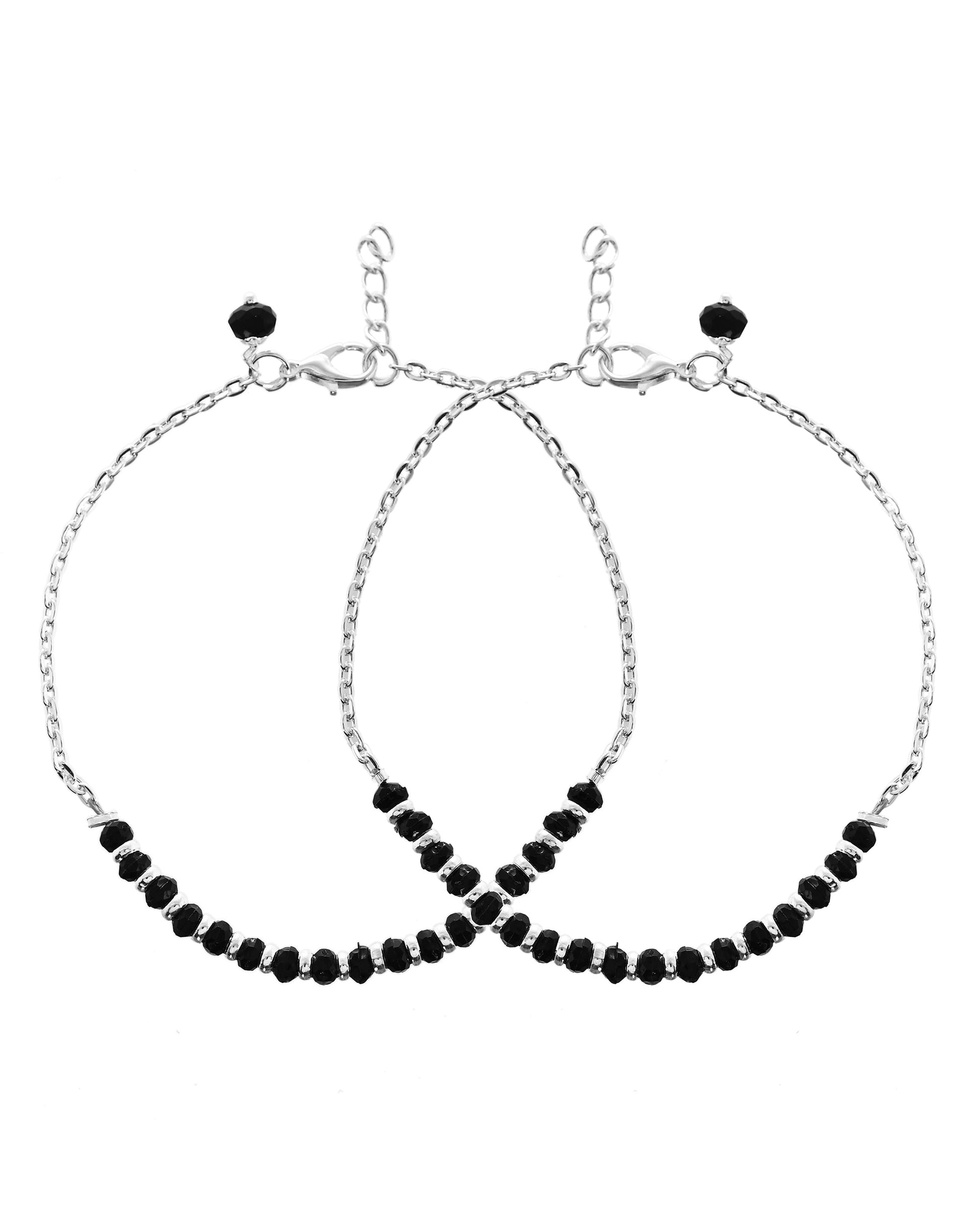 VOJ Set Of 2 Silver-Plated Artificial Beads Stainless Steel Anklet - Swadesiicart