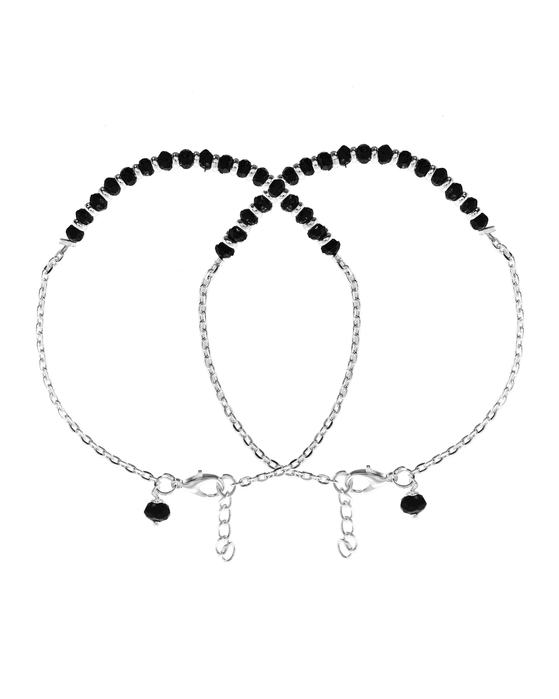 VOJ Set Of 2 Silver-Plated Artificial Beads Stainless Steel Anklet - Swadesiicart