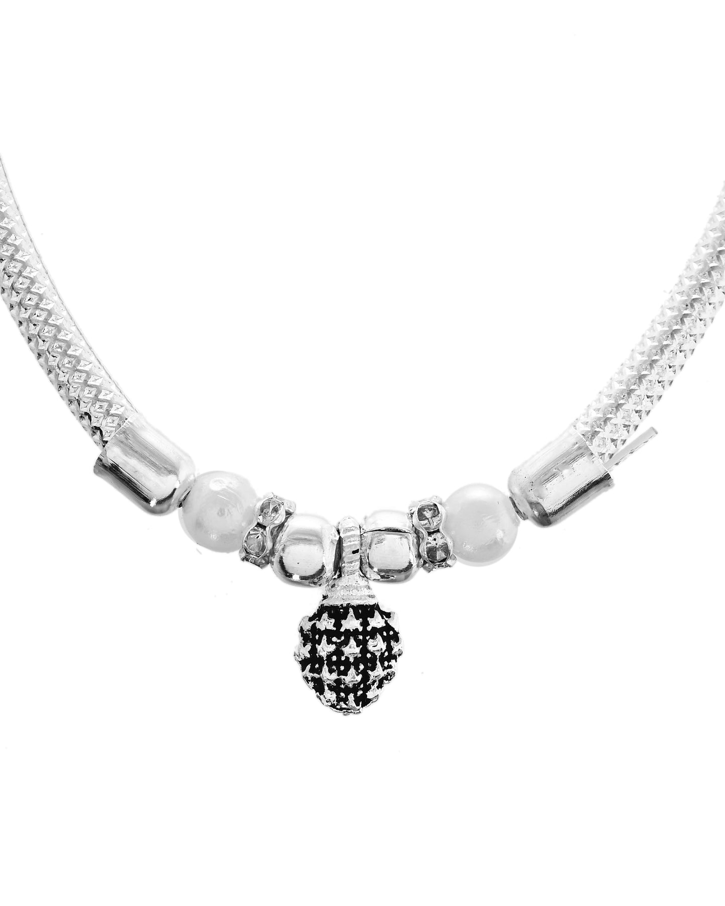 VOJ Set of 2 Silver Plated Stainless Steel Elasticated Anklet - Swadesiicart