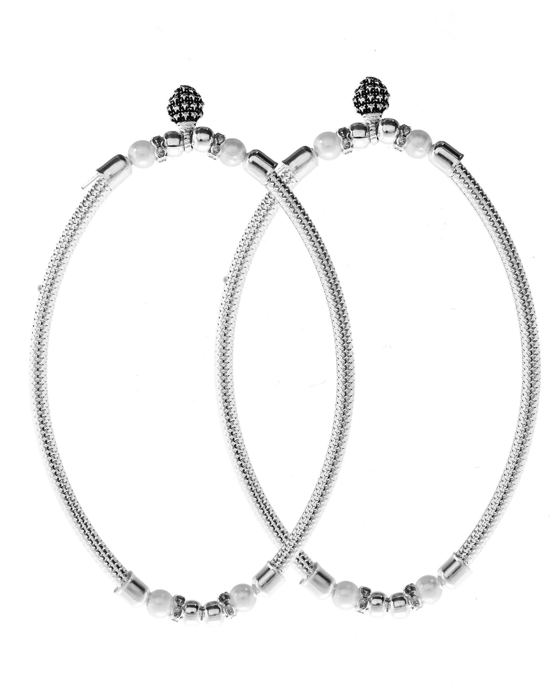 VOJ Set of 2 Silver Plated Stainless Steel Elasticated Anklet - Swadesiicart