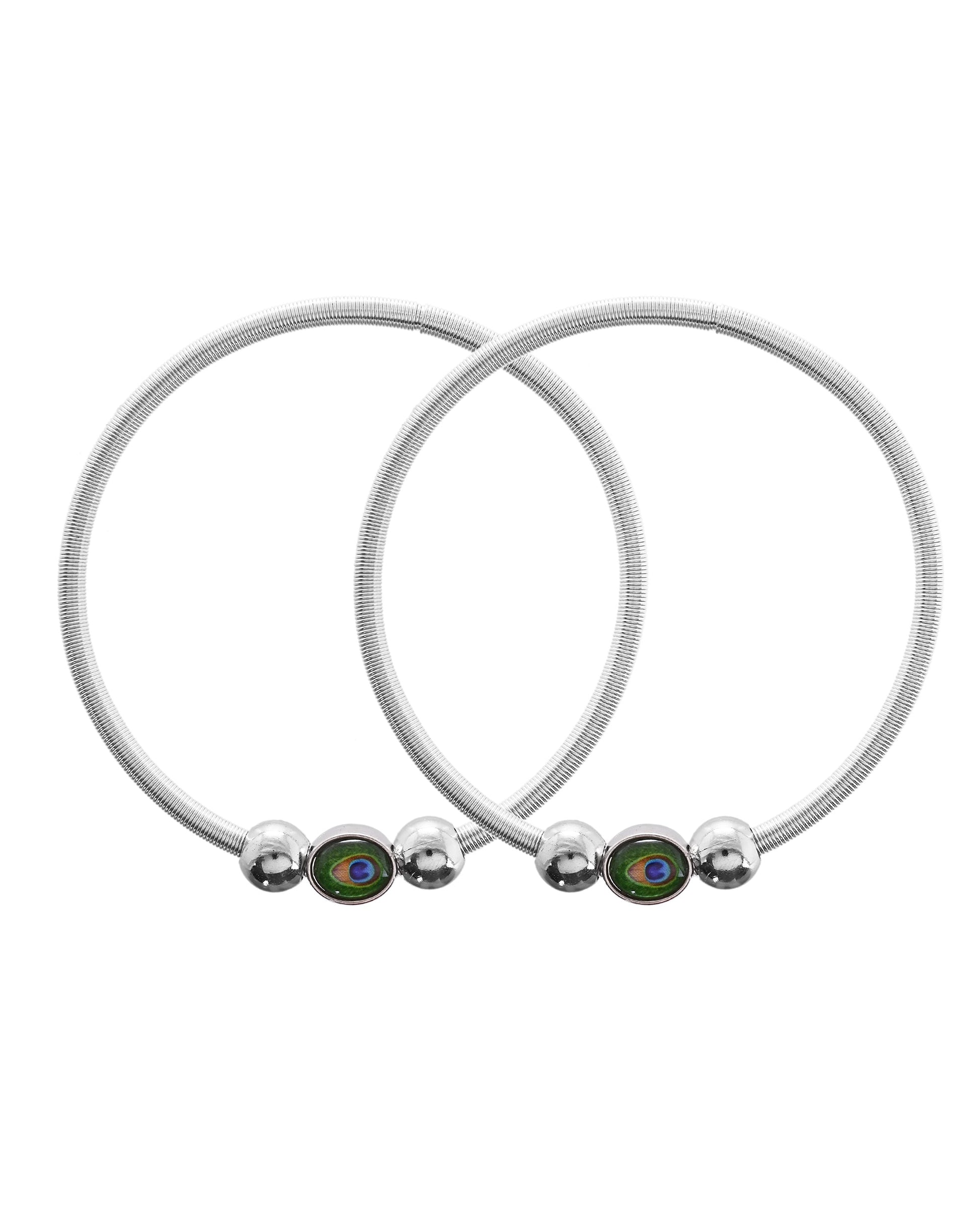 VOJ Set of 2 Silver Plated Elasticated Evil Eye Anklet - Swadesiicart