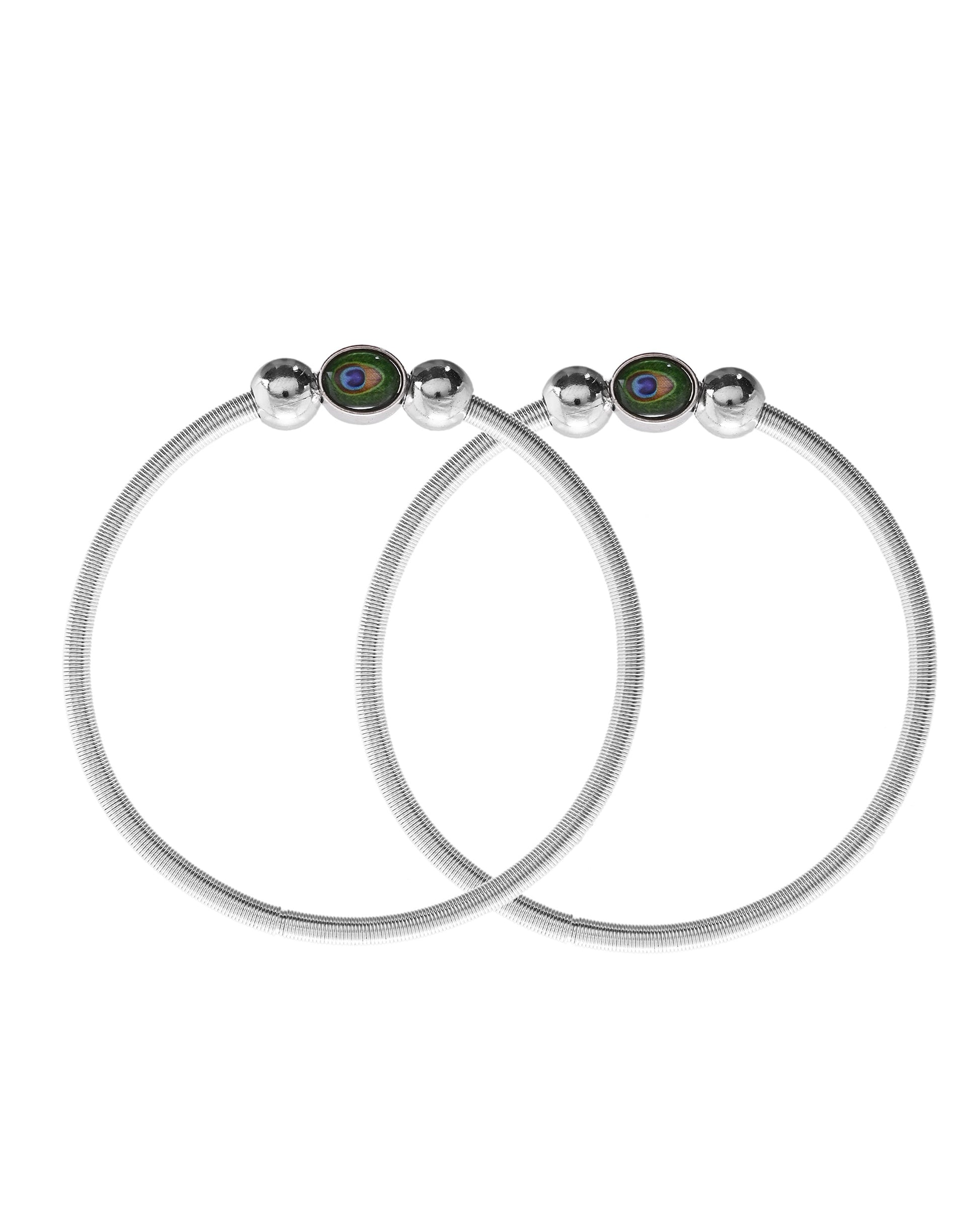 VOJ Set of 2 Silver Plated Elasticated Evil Eye Anklet - Swadesiicart