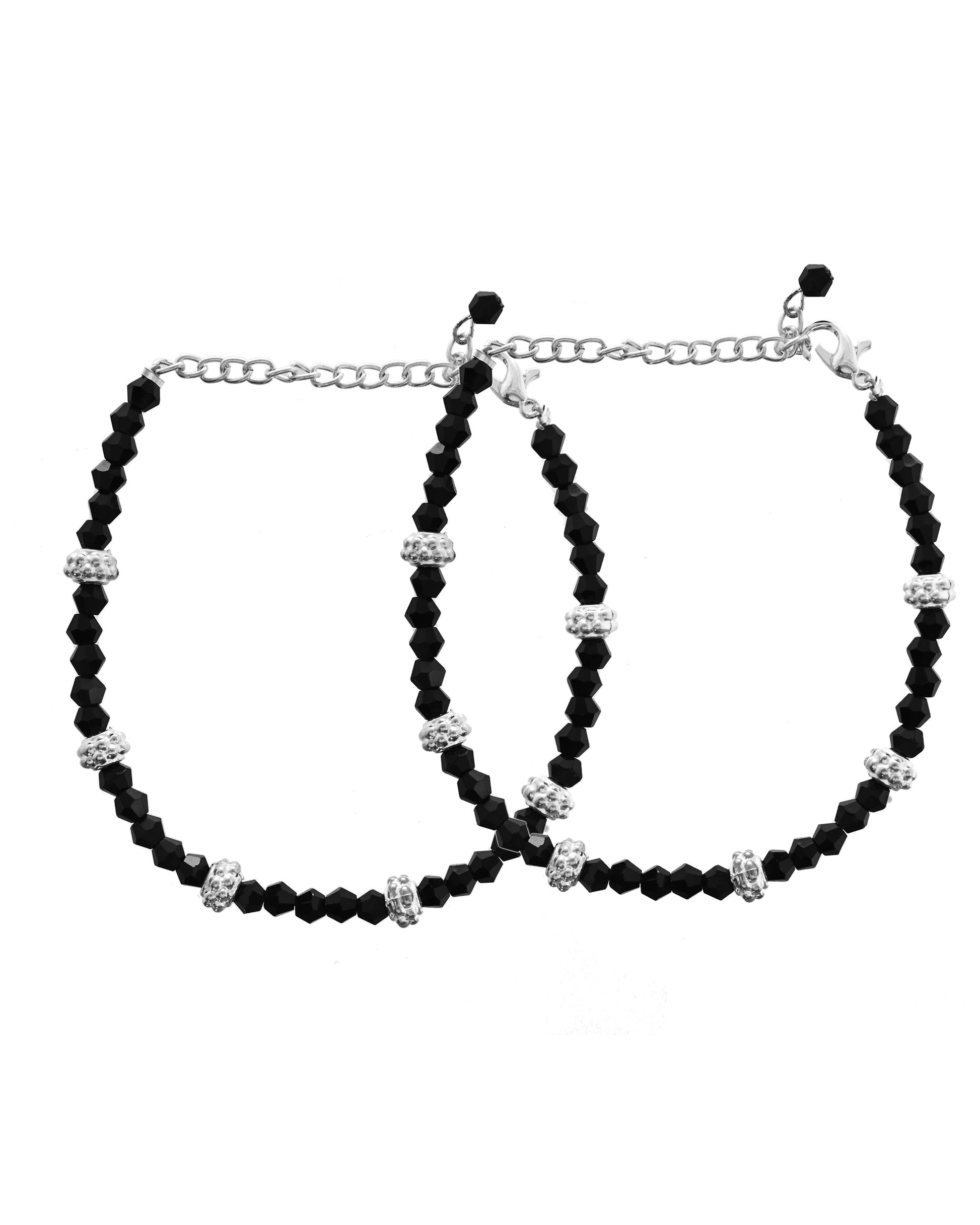 VOJ Set of 2 Silver Plated Artificial Beads Studded Anklet - Swadesiicart