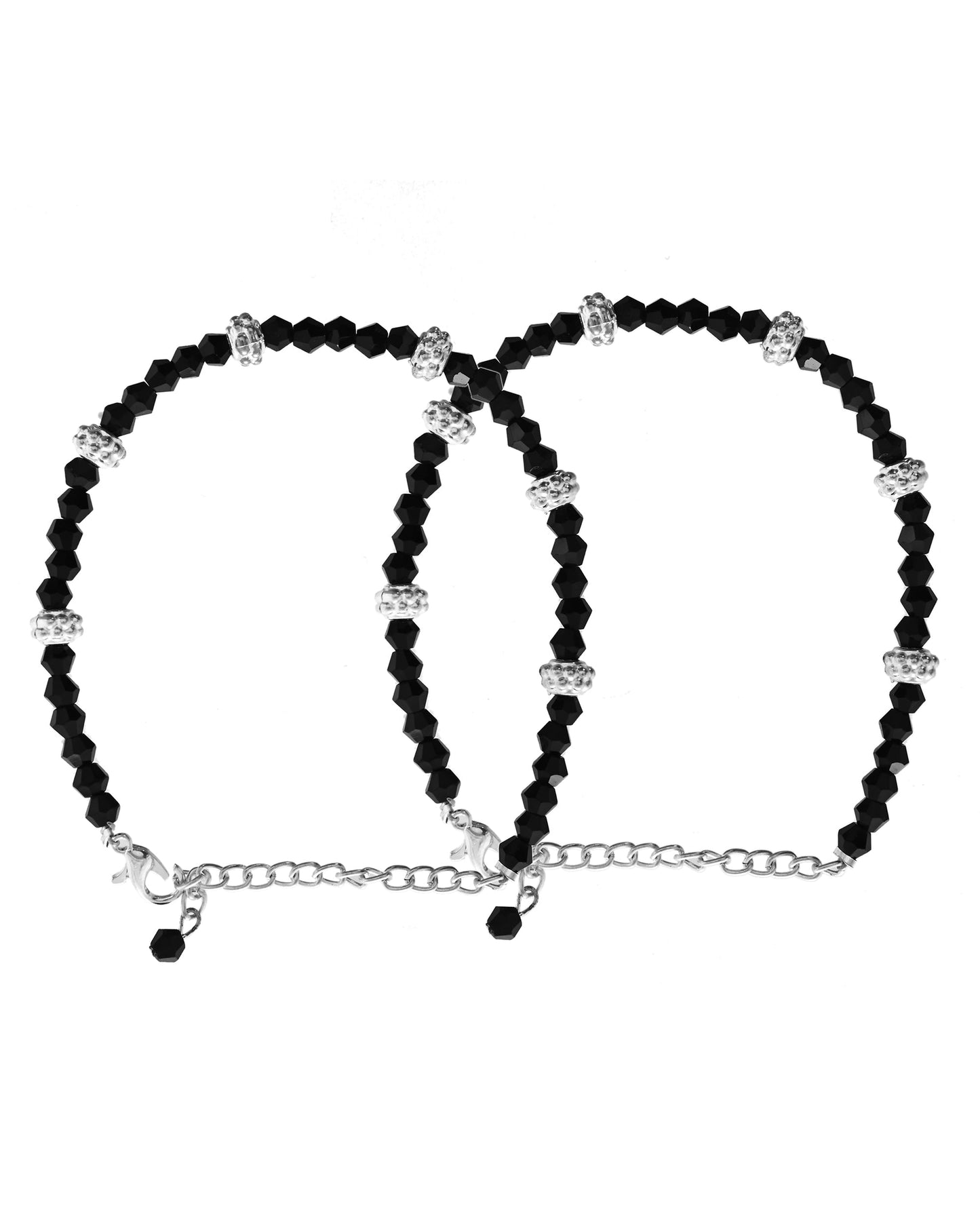 VOJ Set of 2 Silver Plated Artificial Beads Studded Anklet - Swadesiicart