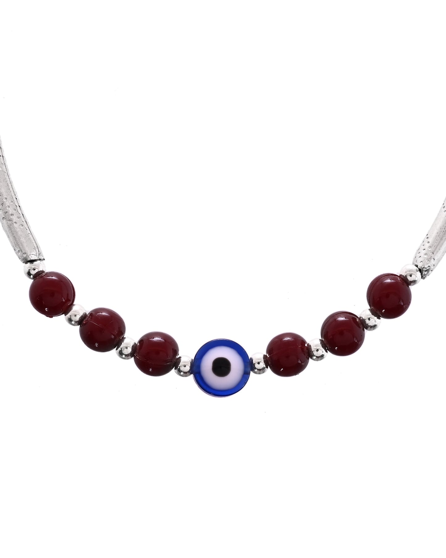 VOJ Set of 2 Silver Plated Artificial Beads Studded Evil Eye Anklet - Swadesiicart
