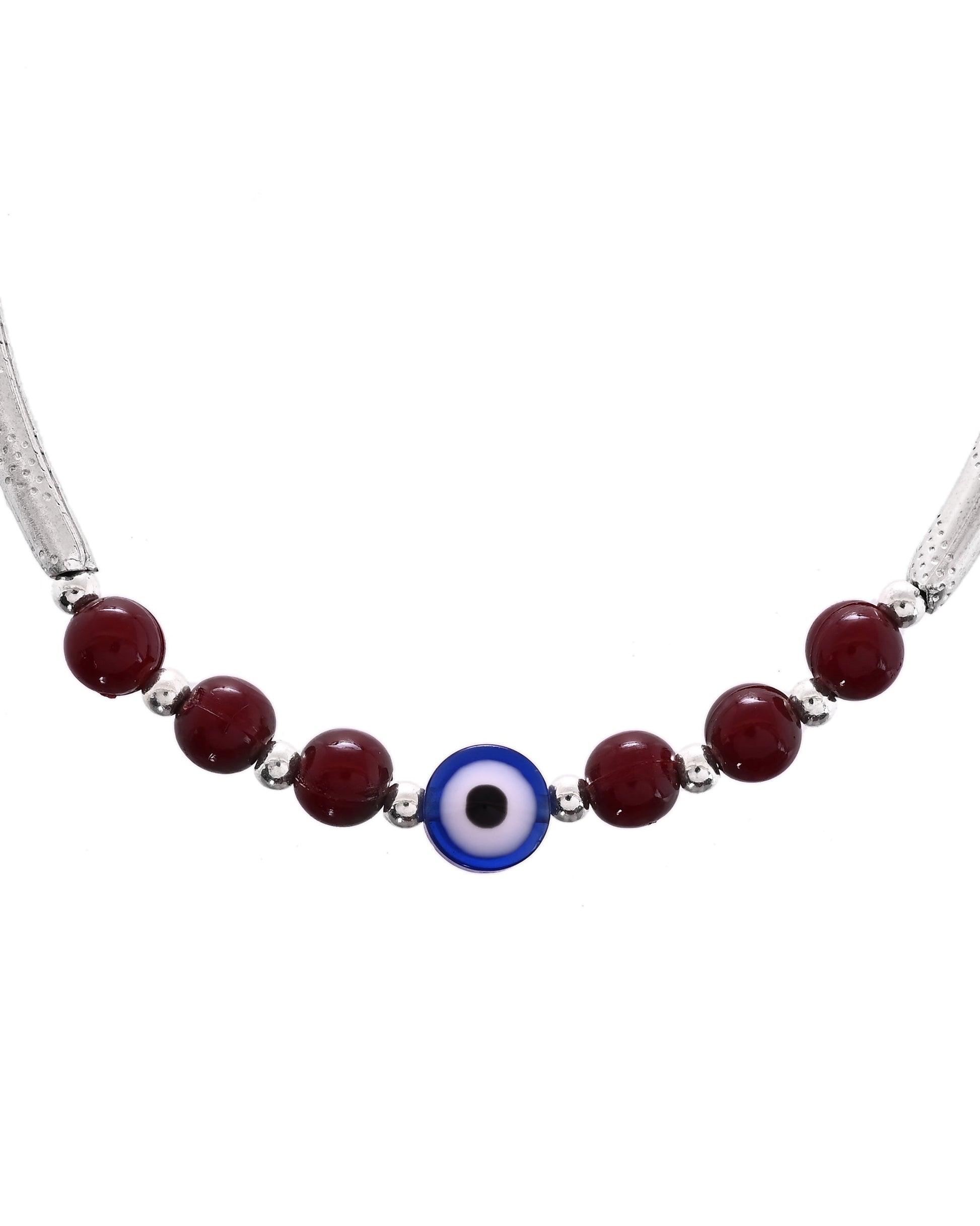 VOJ Set of 2 Silver Plated Artificial Beads Studded Evil Eye Anklet - Swadesiicart