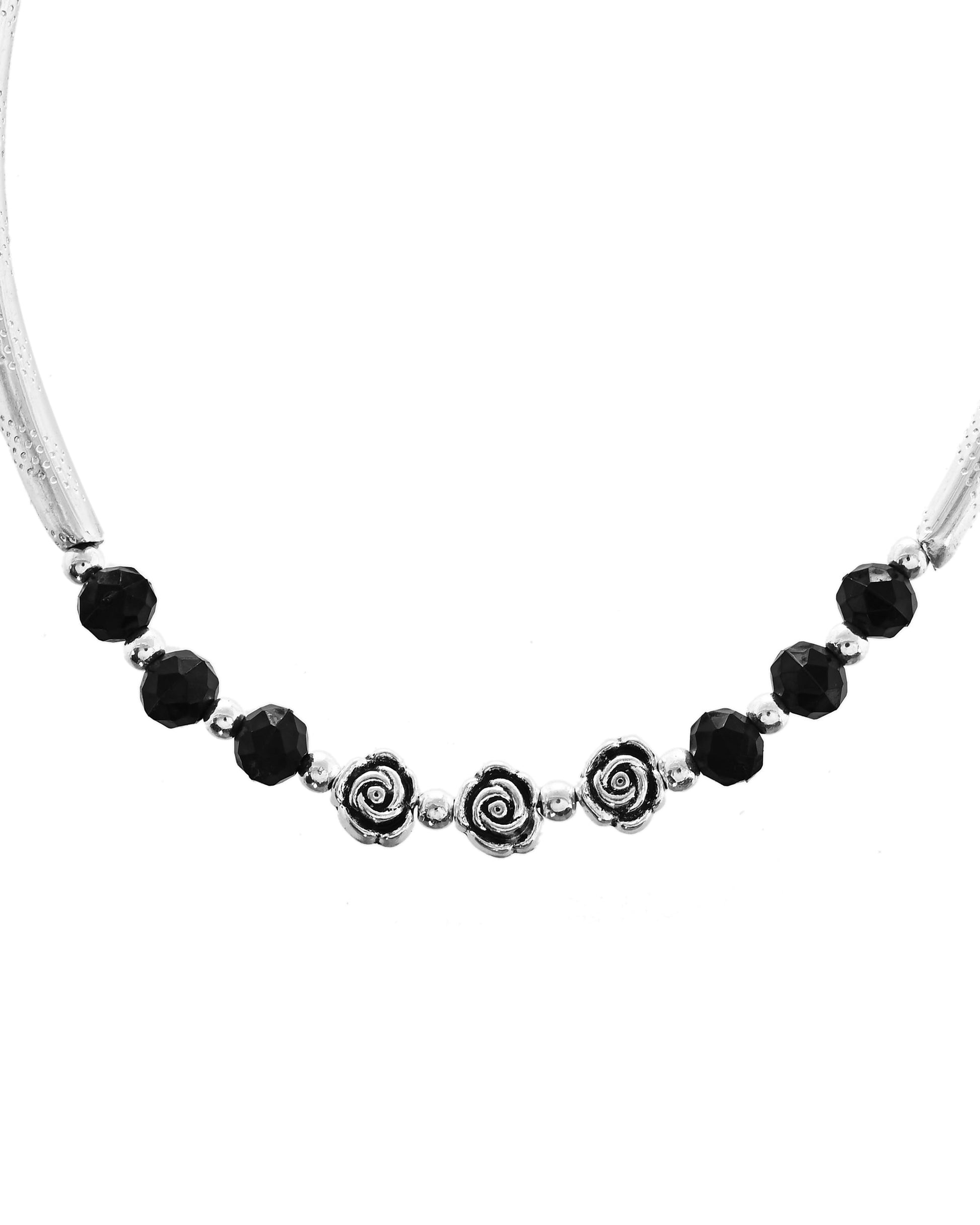 VOJ Set of 2 Silver Plated Black Artificial Beads Studded Anklet - Swadesiicart