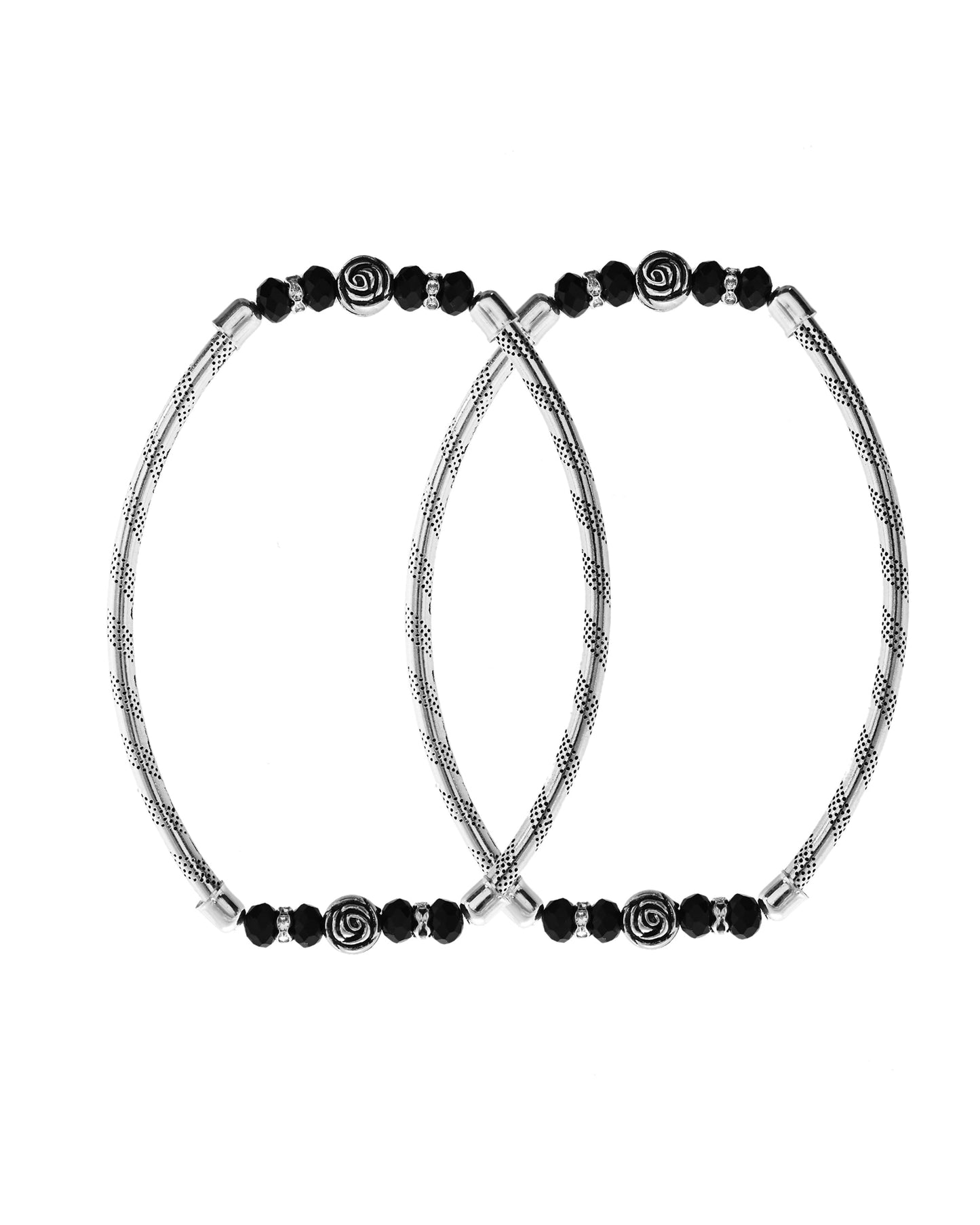 VOJ Set of 2 Silver Tone Stainless Steel Artificial Beads Elasticated Anklet - Swadesiicart