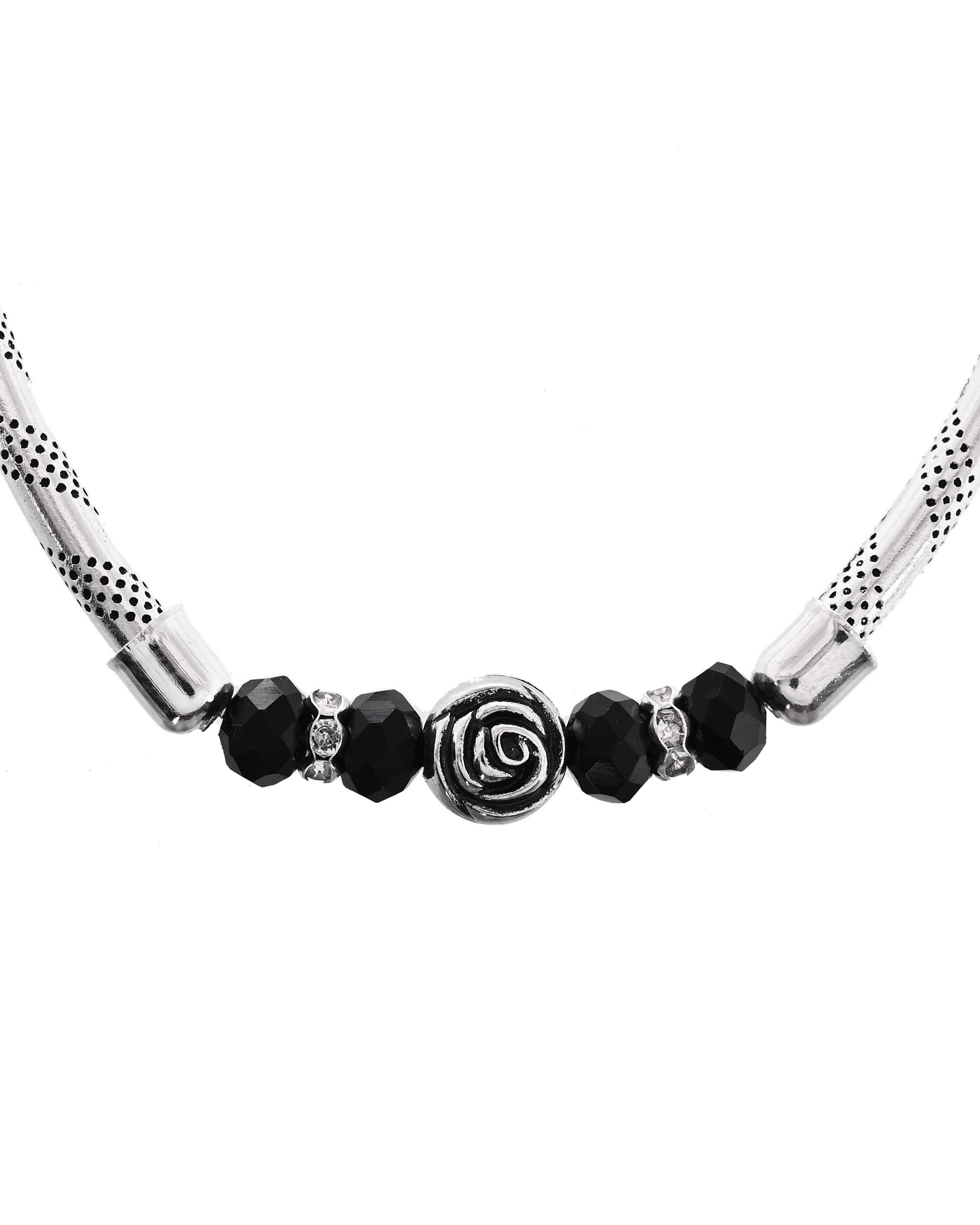 VOJ Set of 2 Silver Tone Stainless Steel Artificial Beads Elasticated Anklet - Swadesiicart