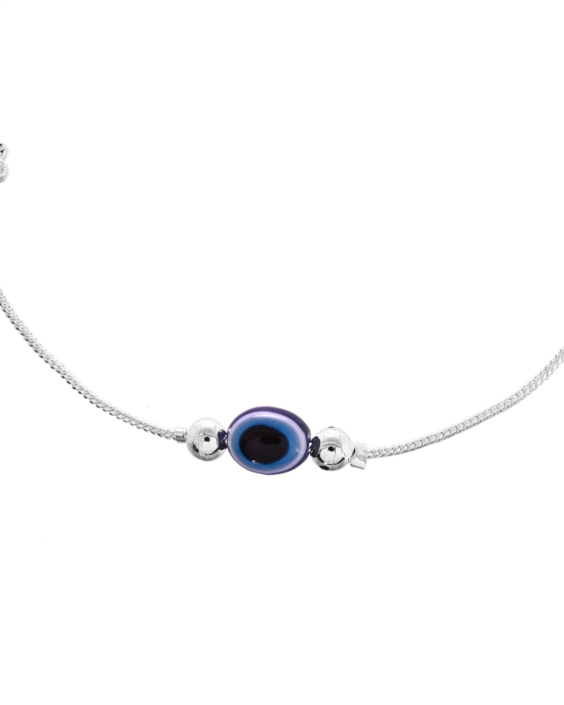 VOJ Set of 2 Silver Plated Evil Eye Bead Studded Stainless Steel Anklet - Swadesiicart