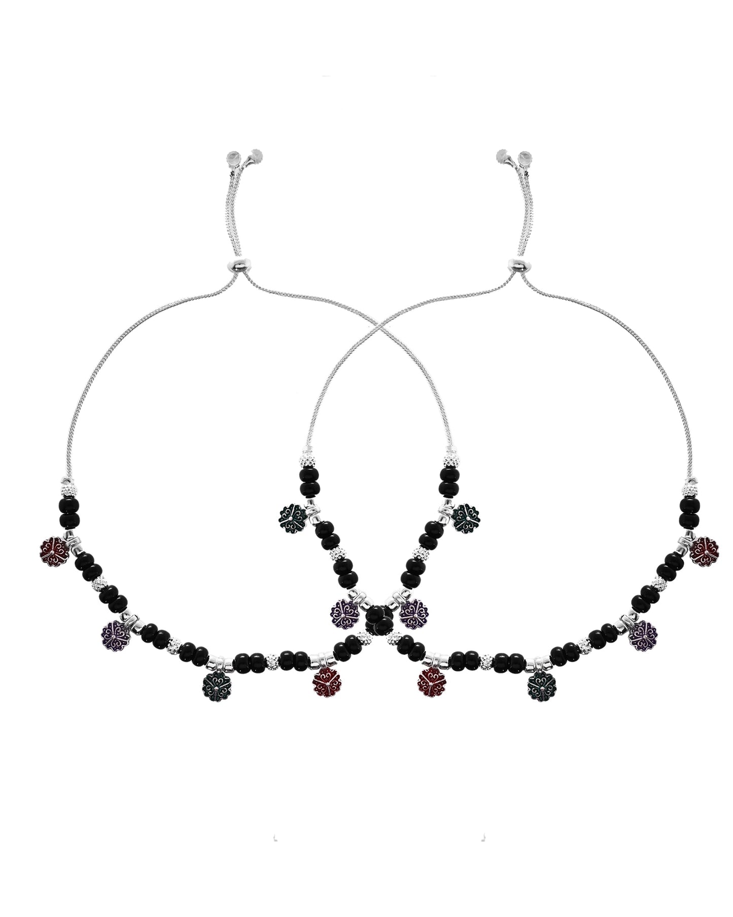 VOJ Set of 2 Stainless Steel Artificial Beads Anklet - Swadesiicart