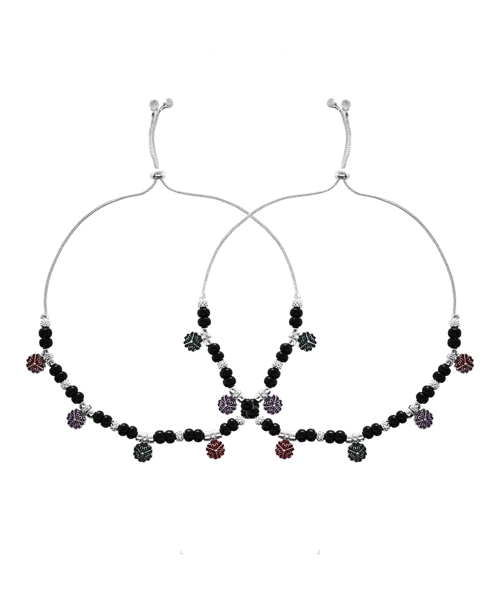 VOJ Set of 2 Stainless Steel Artificial Beads Anklet - Swadesiicart