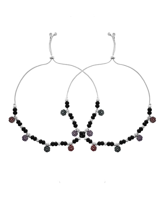VOJ Set of 2 Stainless Steel Artificial Beads Anklet - Swadesiicart