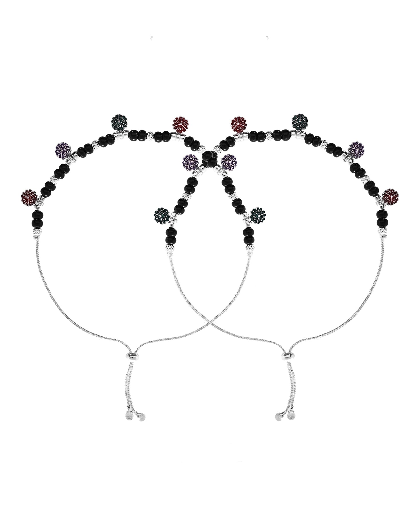 VOJ Set of 2 Stainless Steel Artificial Beads Anklet - Swadesiicart