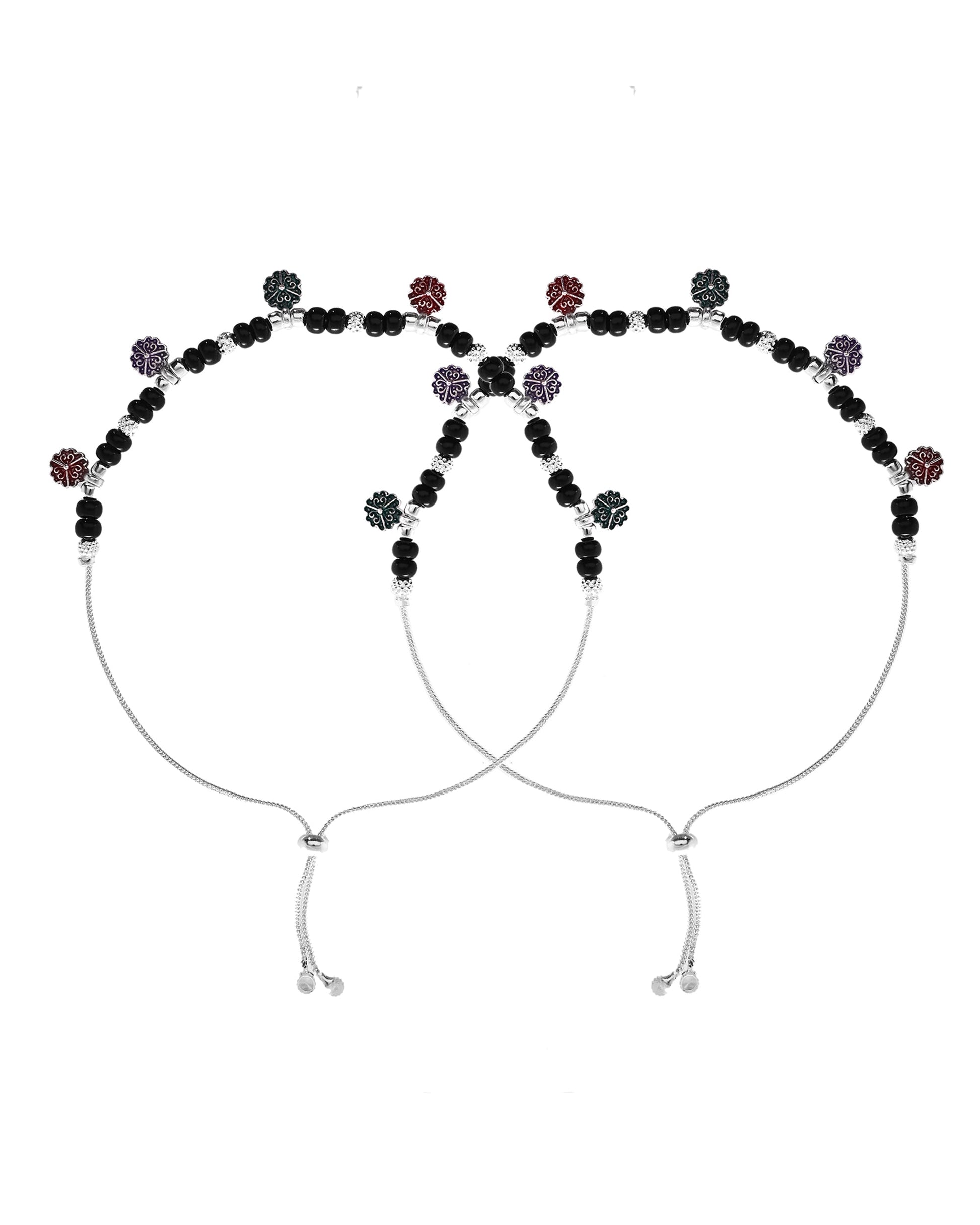 VOJ Set of 2 Stainless Steel Artificial Beads Anklet - Swadesiicart