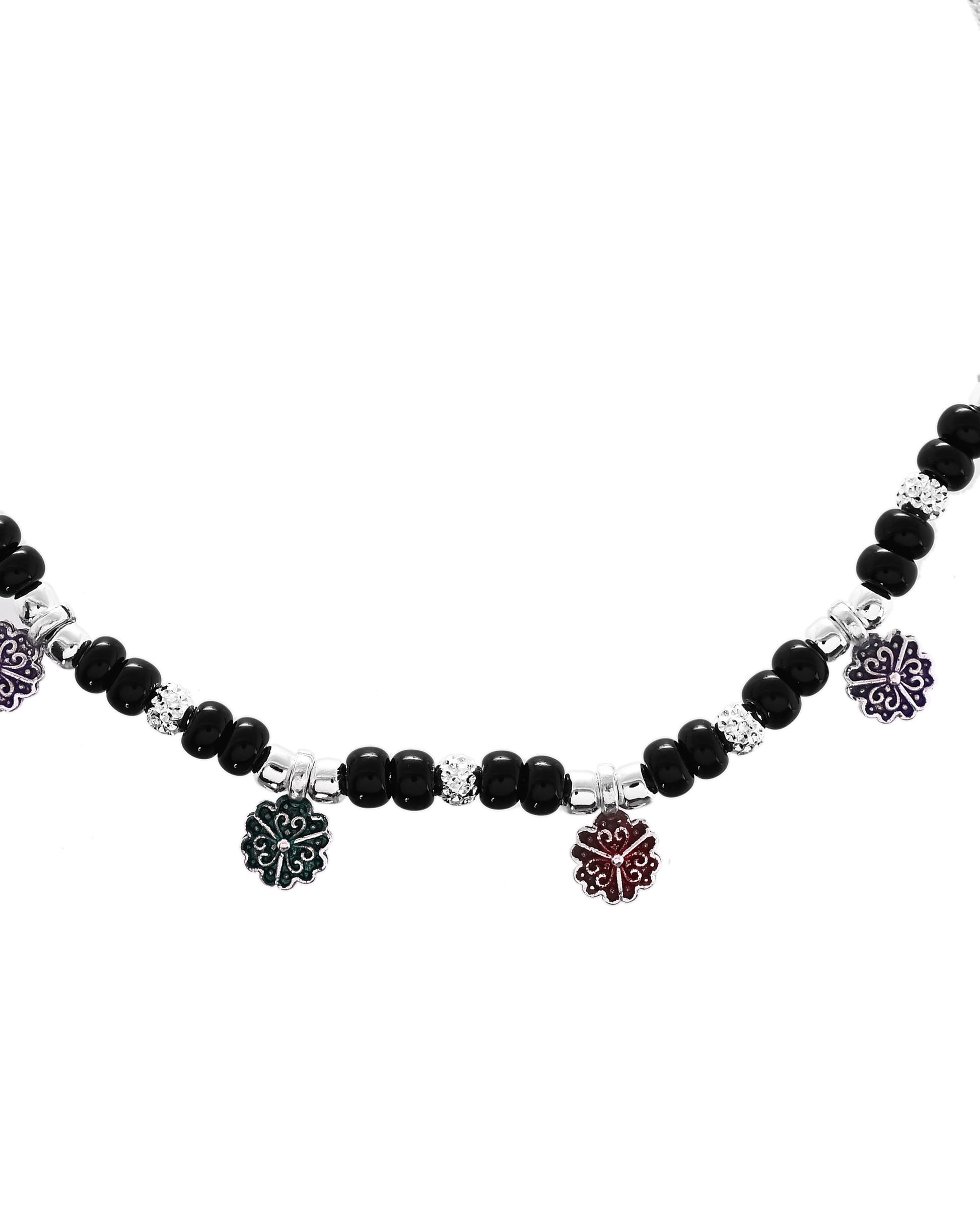 VOJ Set of 2 Stainless Steel Artificial Beads Anklet - Swadesiicart
