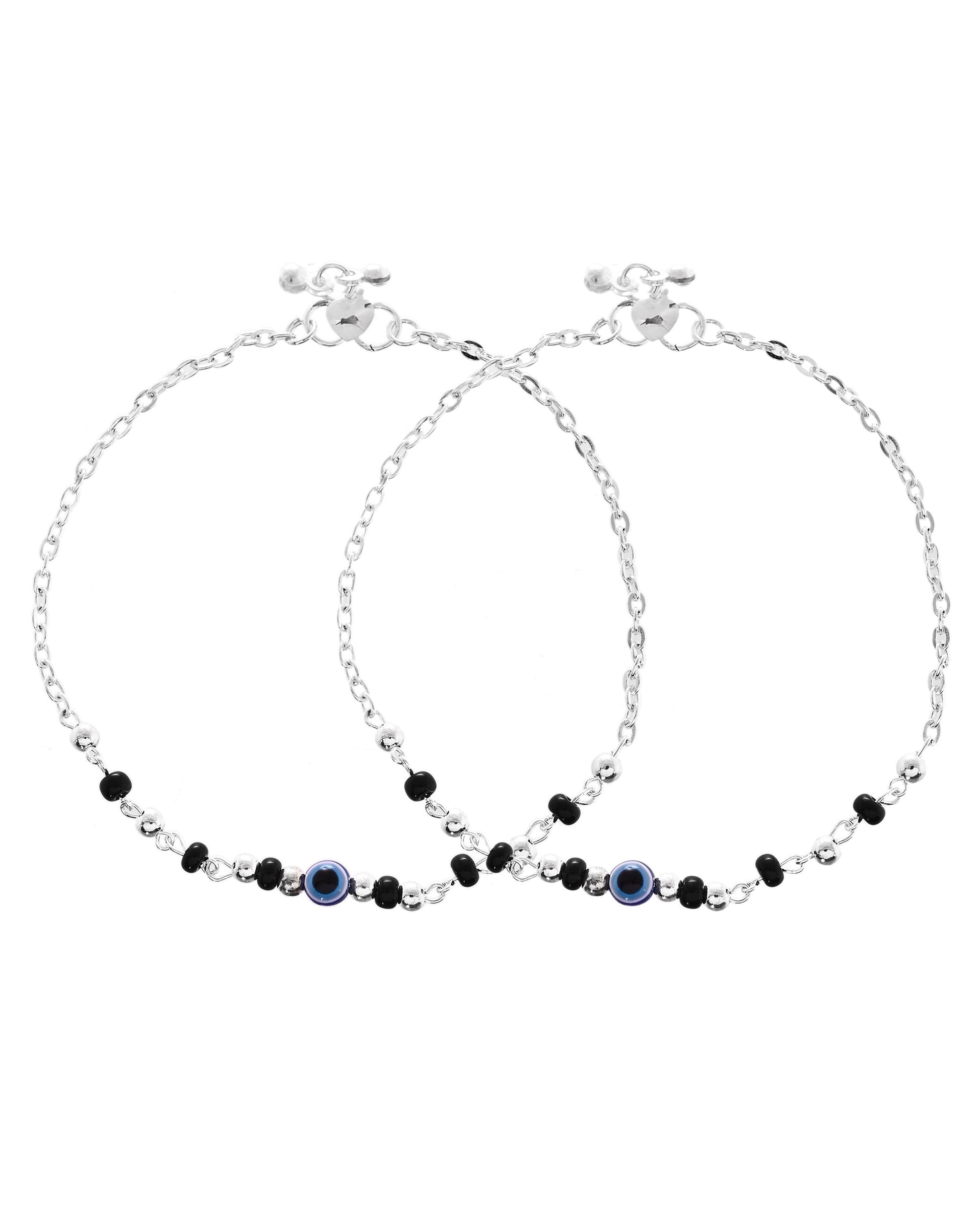 VOJ Set of 2 Stainless Steel Evil Eye Anklet - Swadesiicart