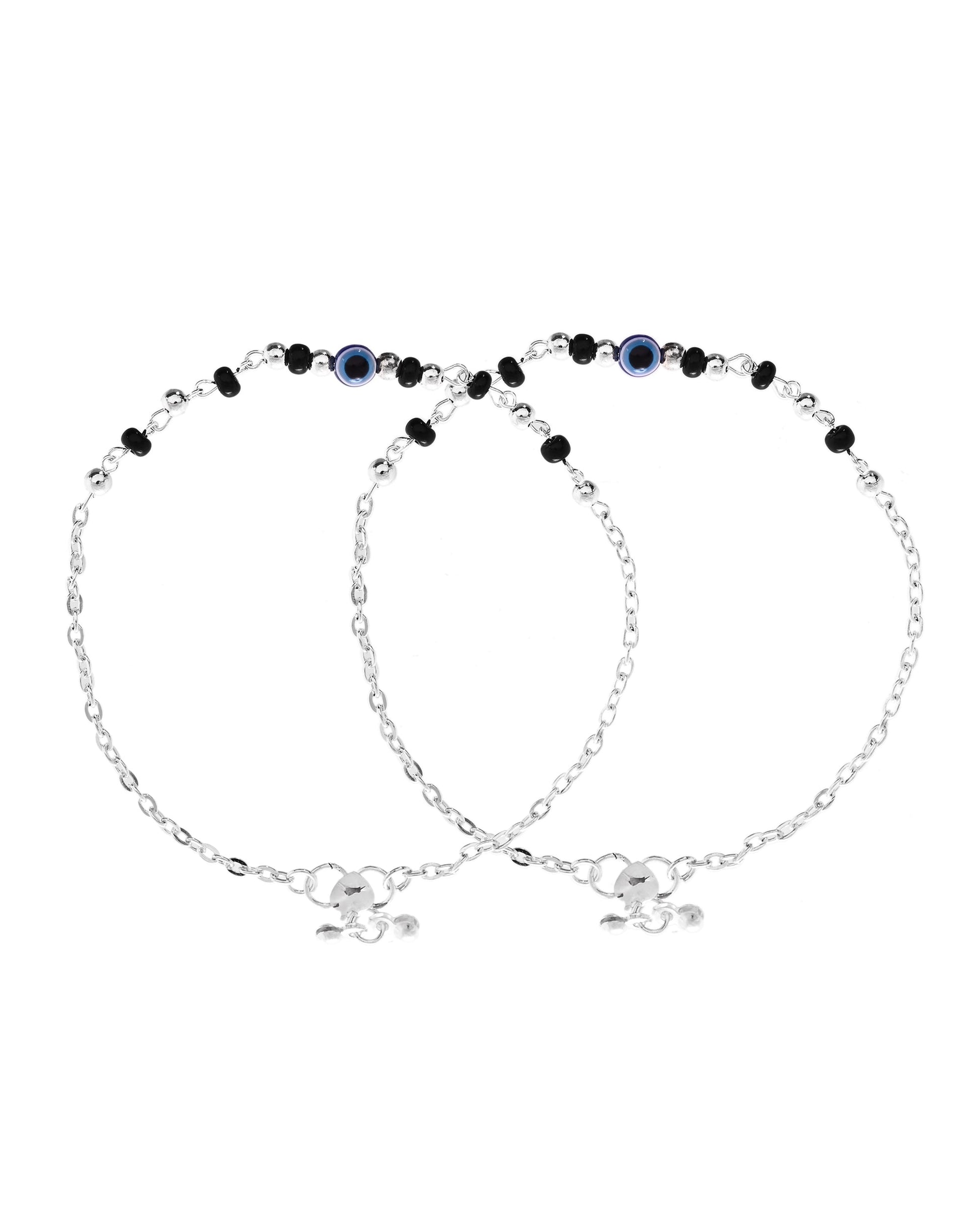 VOJ Set of 2 Stainless Steel Evil Eye Anklet - Swadesiicart