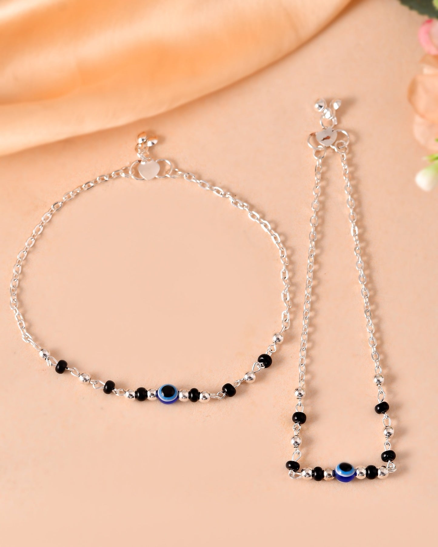 VOJ Set of 2 Stainless Steel Evil Eye Anklet - Swadesiicart