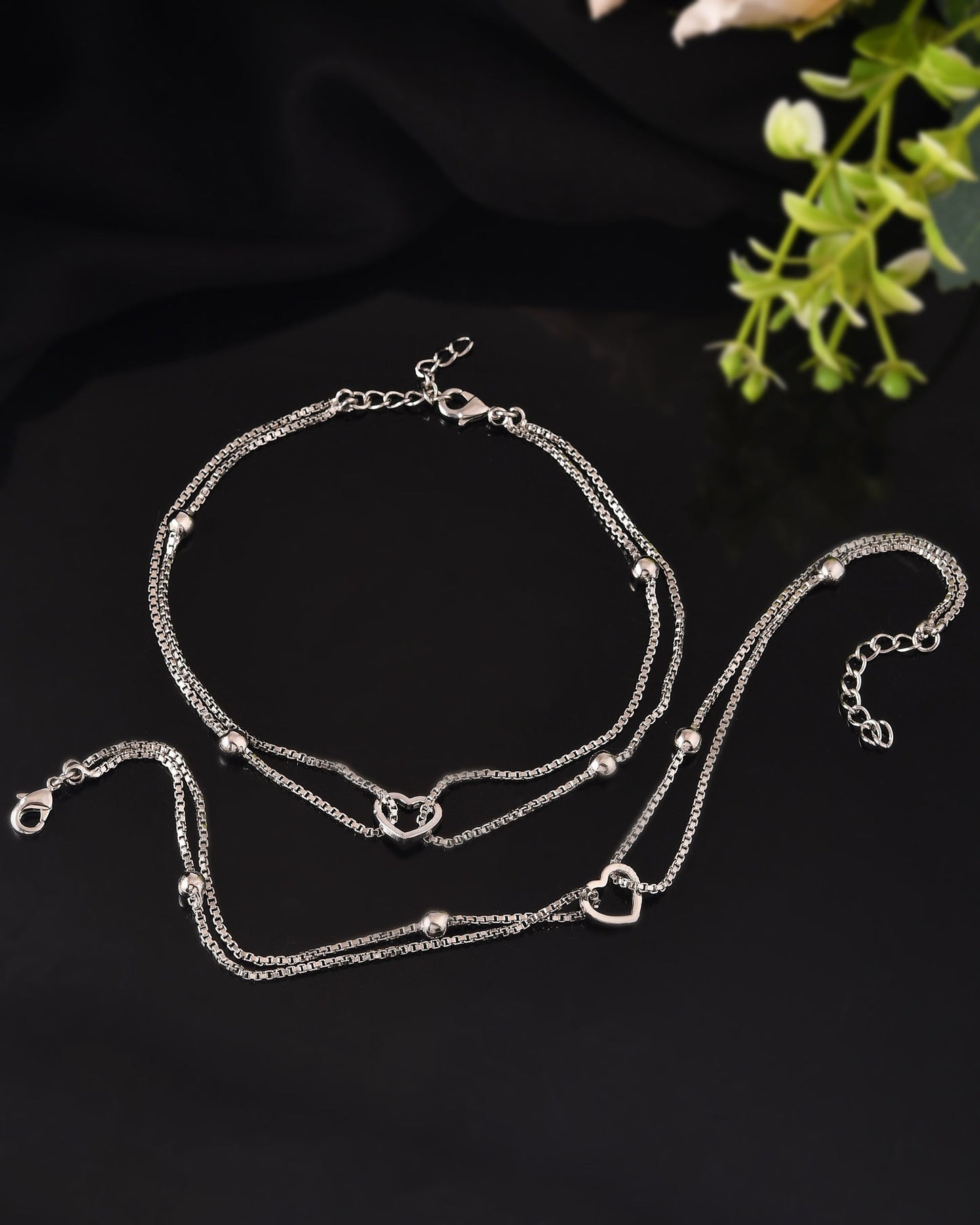 VOJ Set of 2 Stainless Steel Handcrafted Anklet - Swadesiicart
