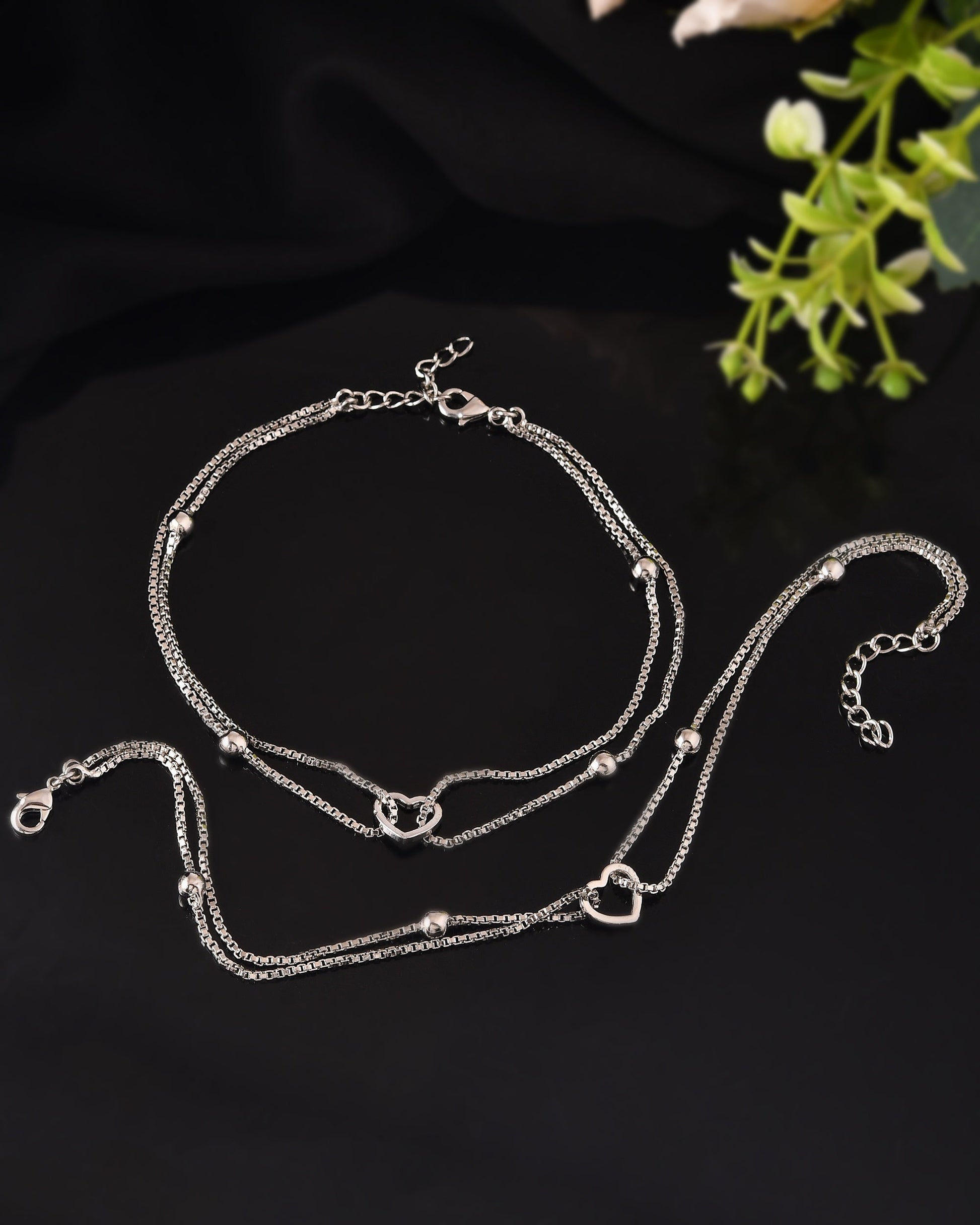 VOJ Set of 2 Stainless Steel Handcrafted Anklet - Swadesiicart