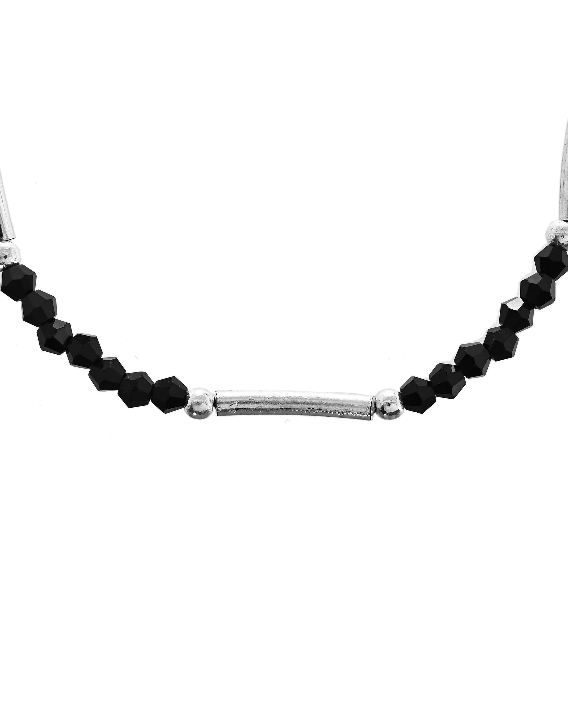 VOJ Set of 2 Black Artificial Beads Studded Anklet - Swadesiicart